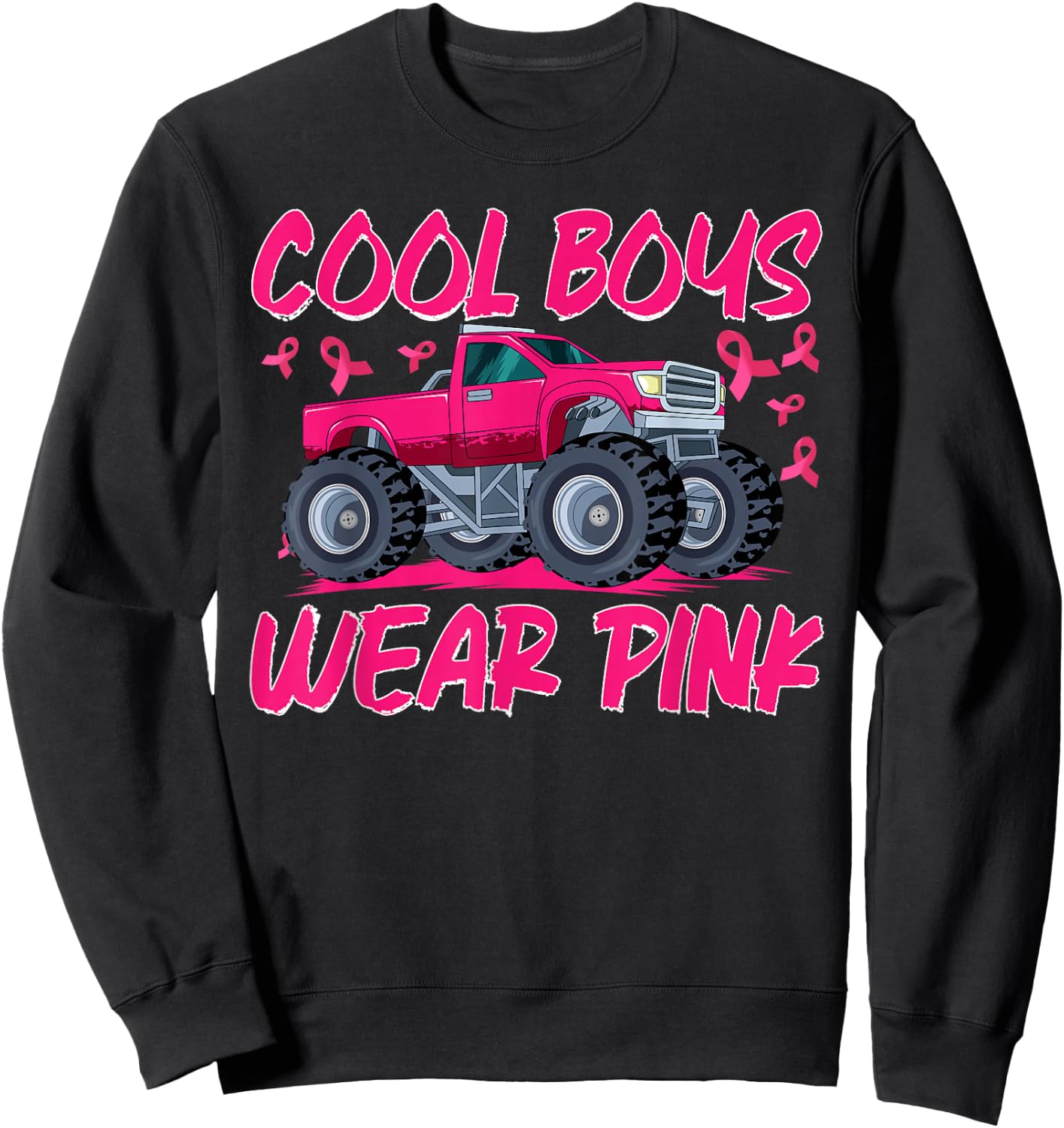 Monster Truck Cool Boys Wear Pink Breast Cancer Awareness Sweatshirt - Sweatshirt | Black
