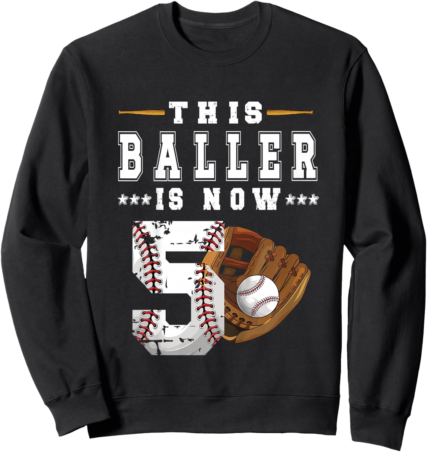 Kids 5th Birthday Baseball Boy Five Year Old Baseball Player Sweatshirt - Sweatshirt | Black