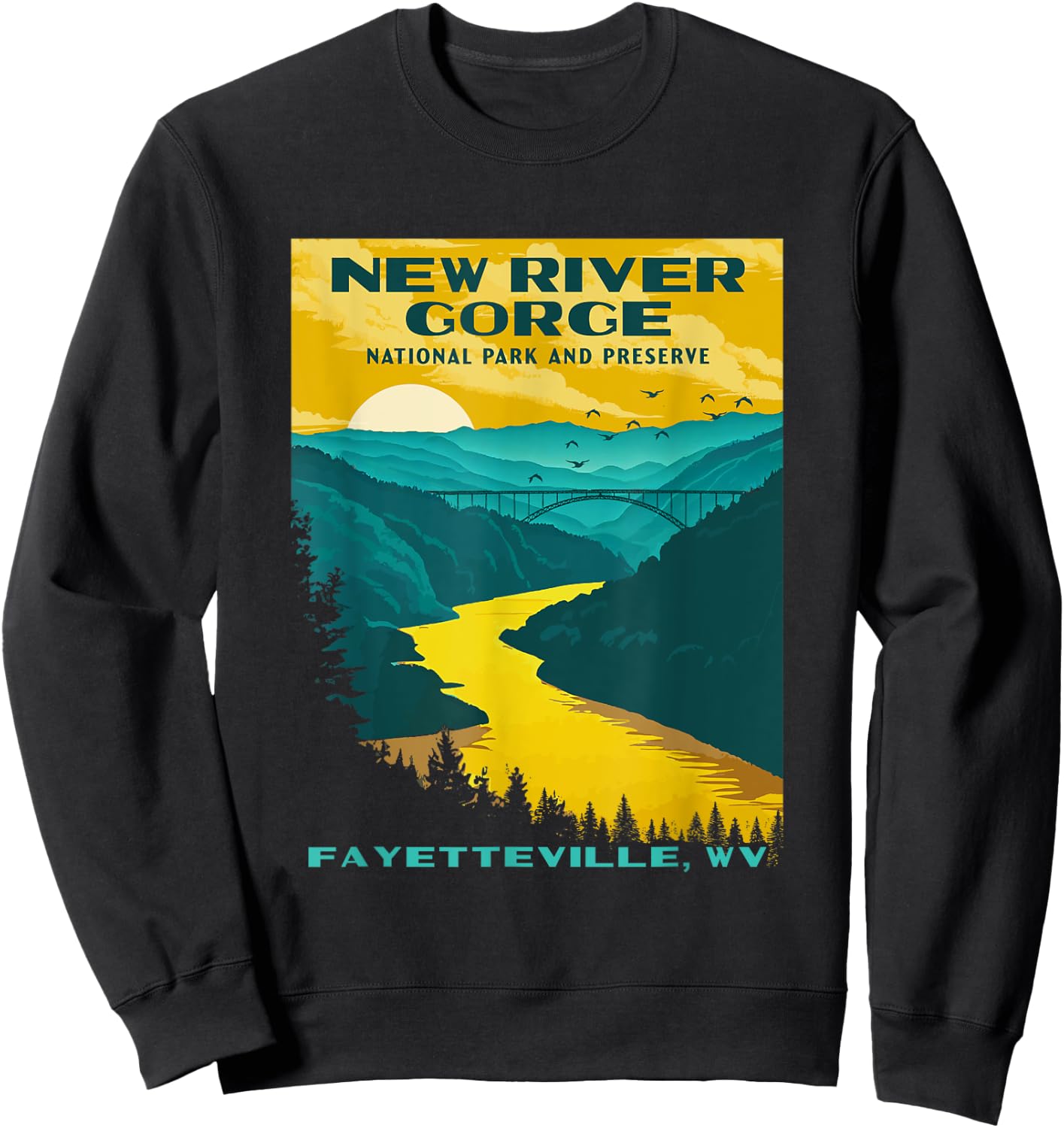 New River Gorge National Park Vintage WPA poster style retro Sweatshirt - Sweatshirt | Black