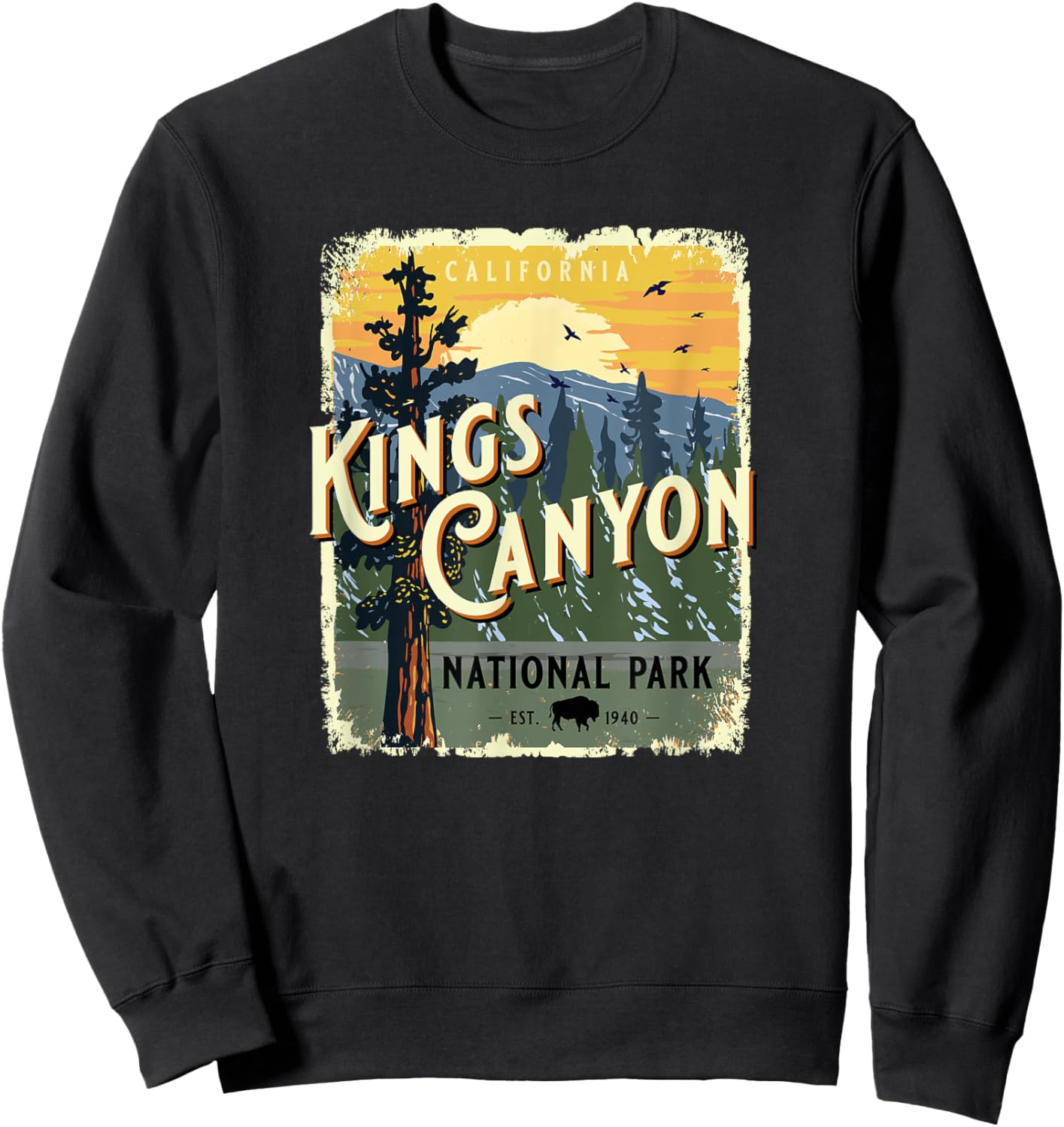 Kings Canyon National Park California USA Vintage Souvenir Sweatshirt - Sweatshirt | Black