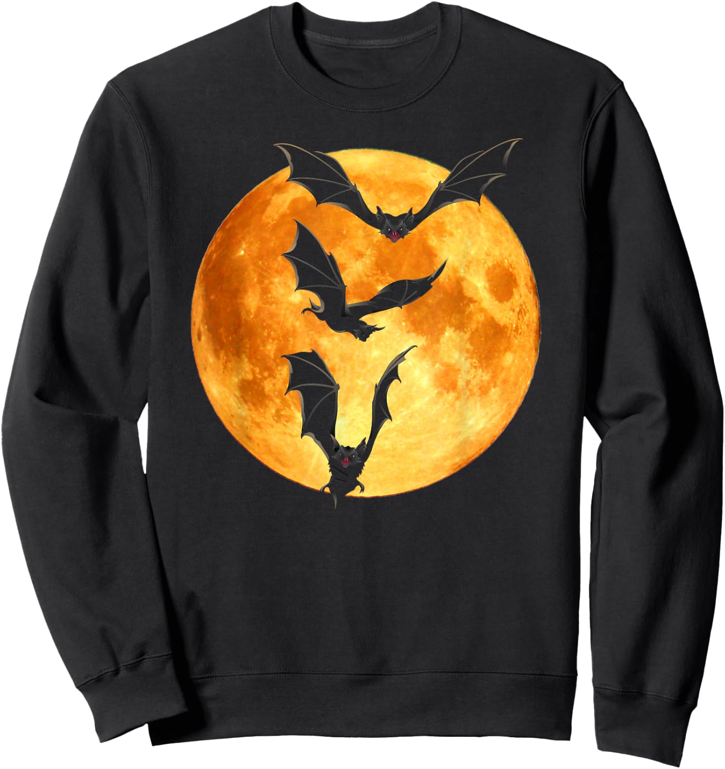 Orange Full Moon Halloween Bat Flying Bats Moonlight Vampire Sweatshirt - Sweatshirt | Black