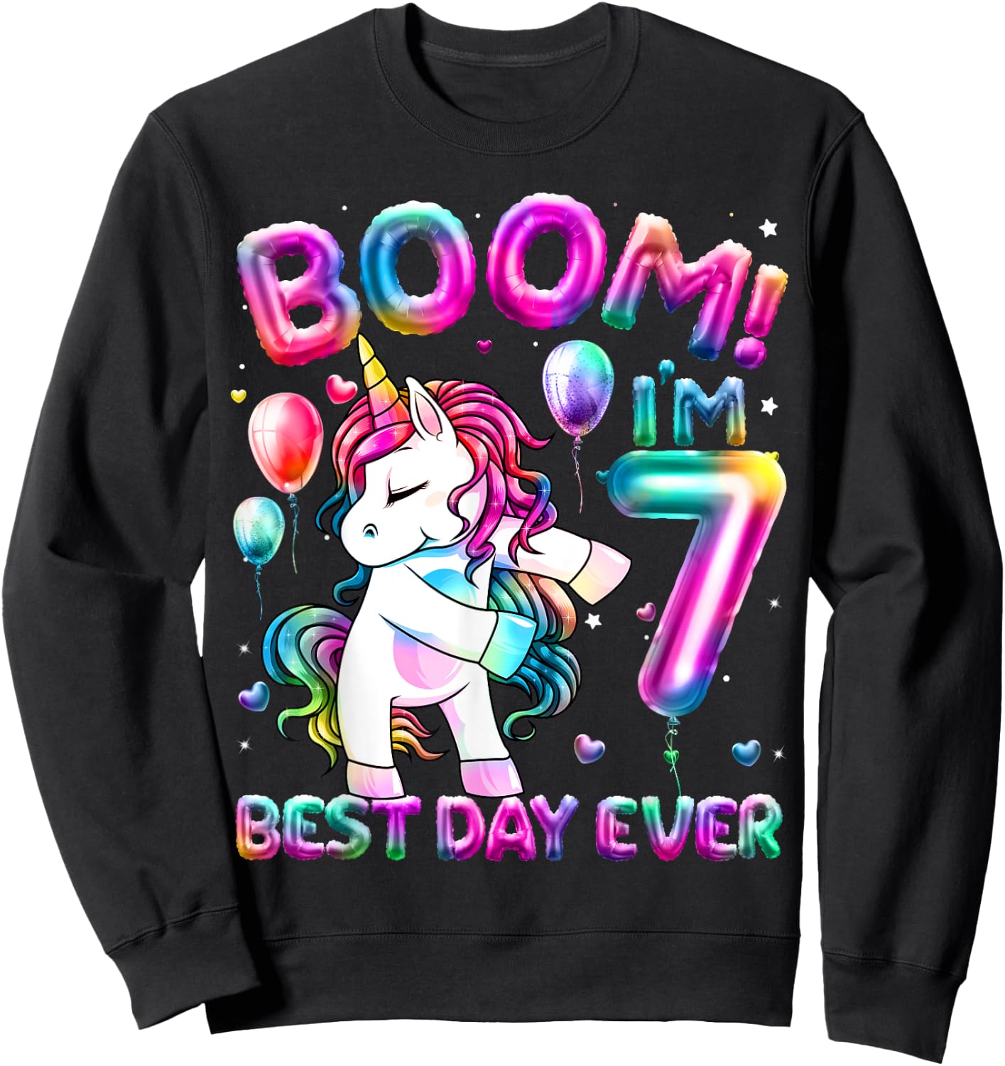 7 Years Old Flossing Unicorn Gifts 7th Birthday Girl Party Sweatshirt - Sweatshirt | Black