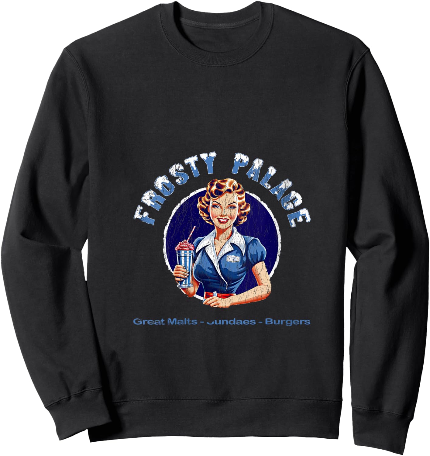Frosty Palace | Classic 70s Retro Movie Distressed V-Neck Sweatshirt - Sweatshirt | Black