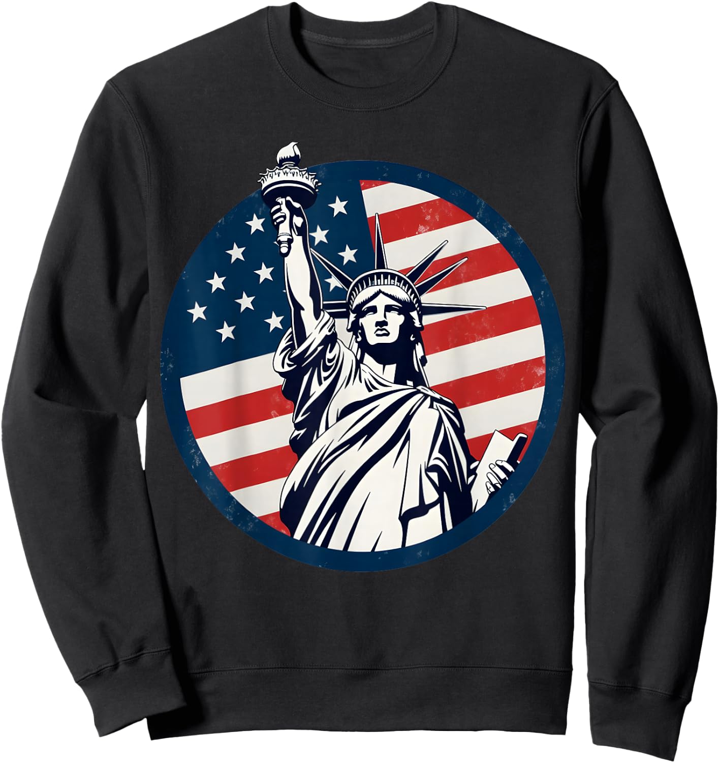 Statue of Liberty with American Flag - Fourth of July Sweatshirt - Sweatshirt | Black