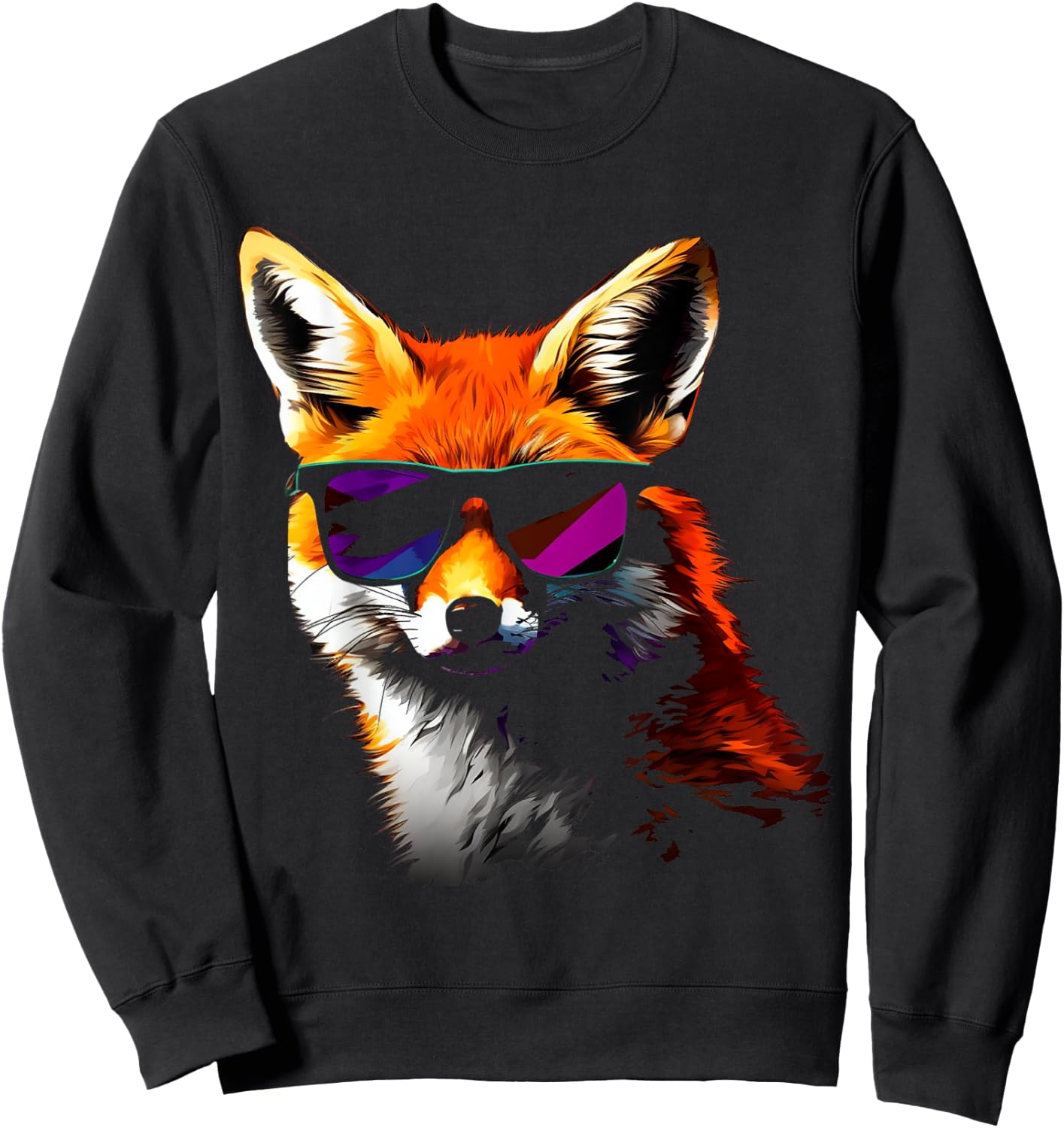 Fox Sunglasses - Art Animal Fox Sweatshirt - Sweatshirt | Black