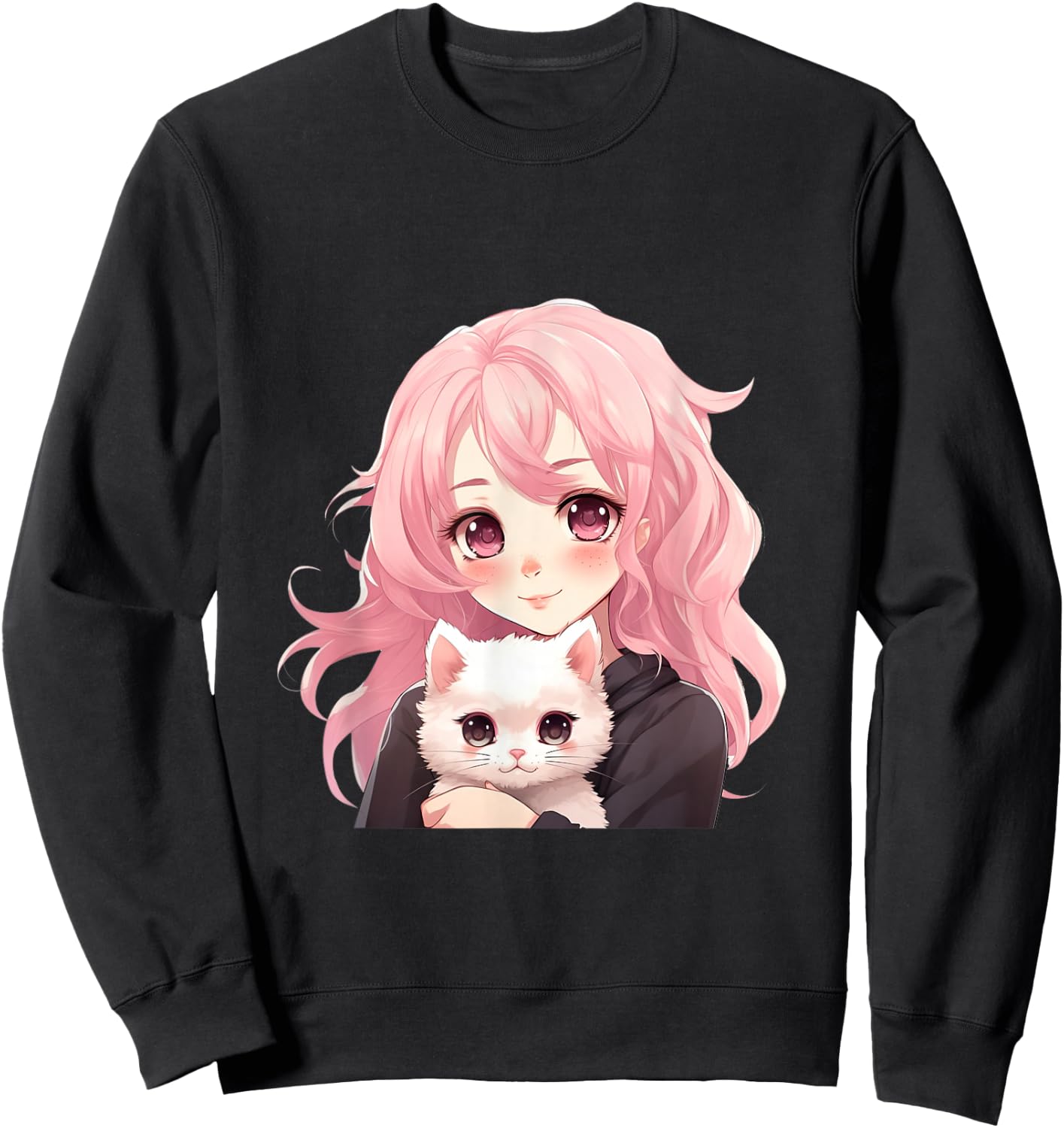 Anime and Cats Lover for Teen Manga kawaii Graphic Otaku Sweatshirt - Sweatshirt | Black