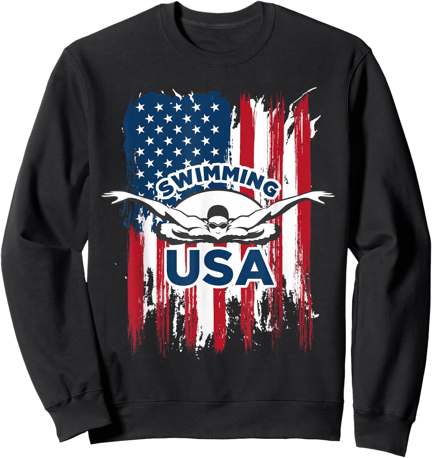 Swimming USA Support The Team Shirt USA Flag Pool Sweatshirt - Sweatshirt | Black