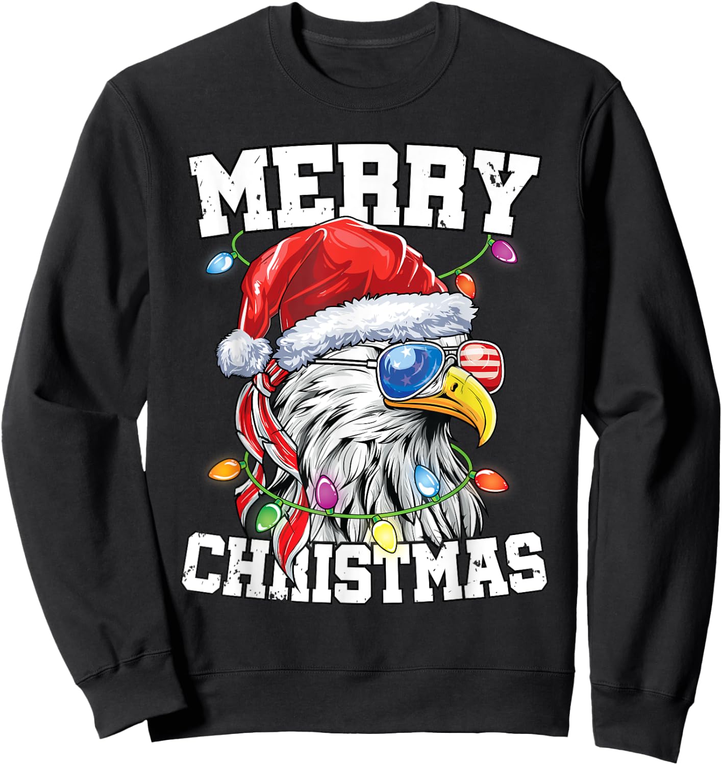 Merry Christmas Patriotic USA Patriotic Santa Bald Eagle Sweatshirt - Sweatshirt | Black