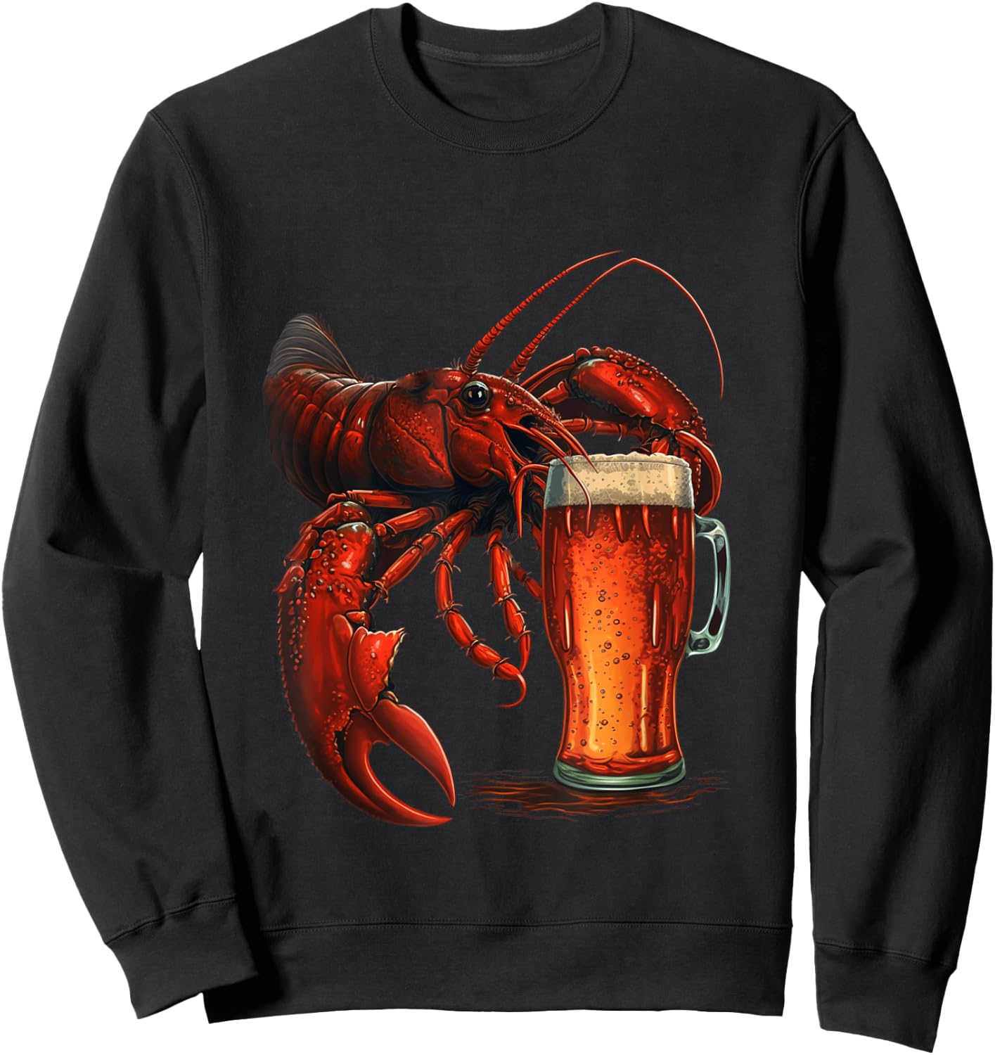 Funny Lobster Drinking Beer Beach Vacation Summer Women Men Sweatshirt - Sweatshirt | Black