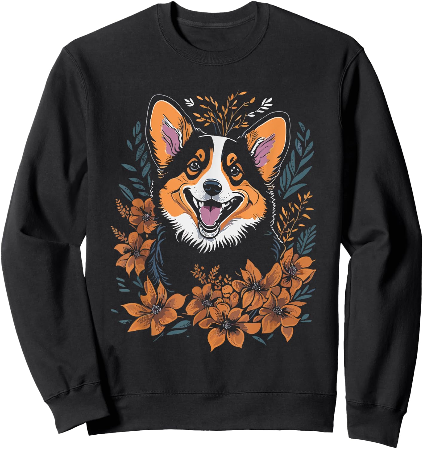 Corgi Flowers - Funny Floral Corgi Lover Dog Mom Dad Women Girls Kids Sweatshirt - Sweatshirt | Black
