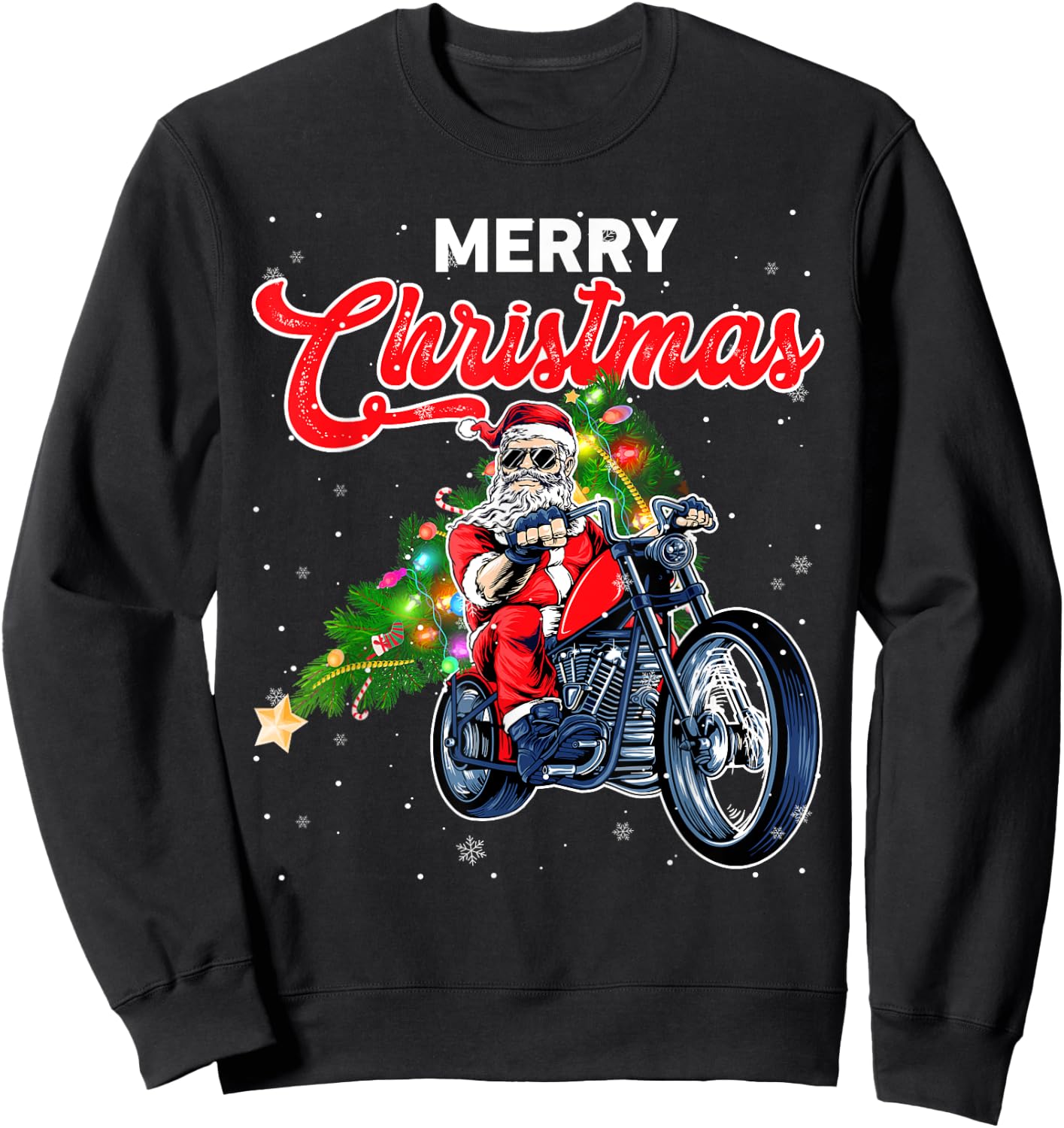 Funny Santa Claus With Motorcycle Xmas Tree Merry Christmas Sweatshirt - Sweatshirt | Black
