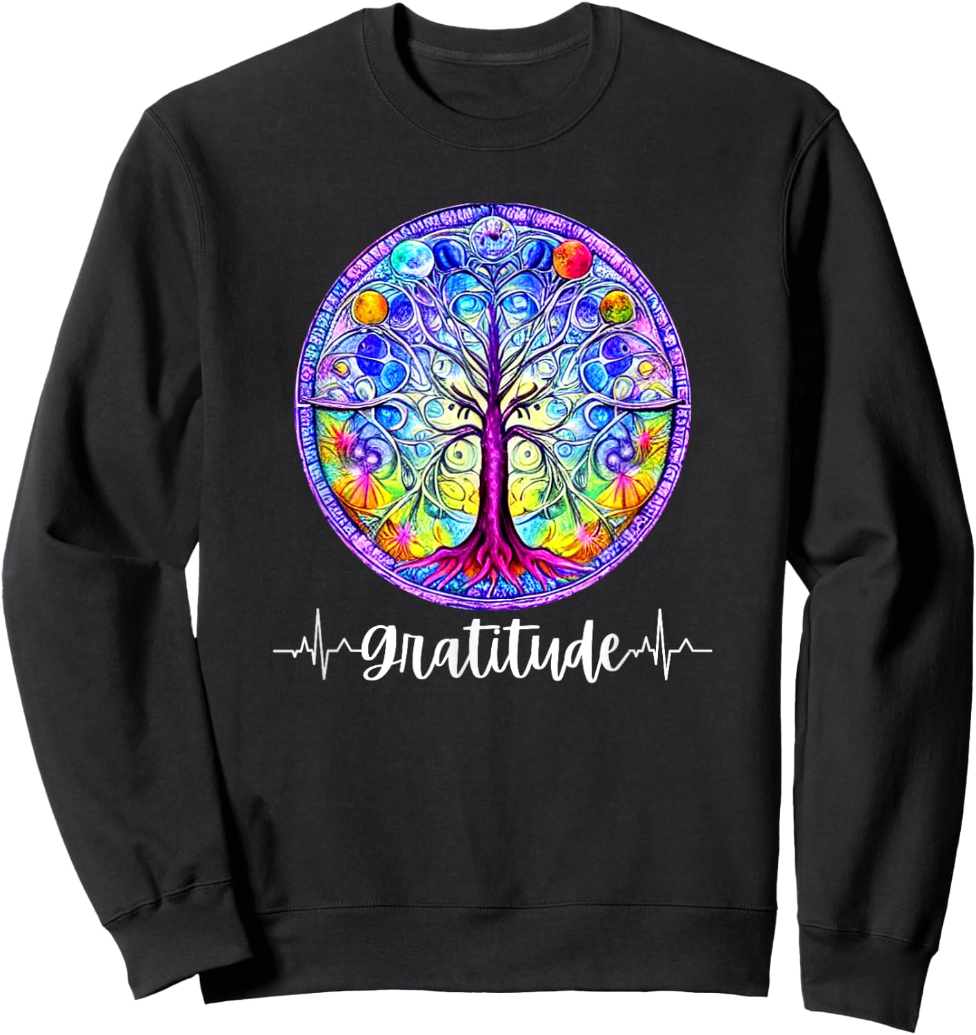 Chakra Whimsical Fantasy Tree of Life Gratitude Sweatshirt - Sweatshirt | Black
