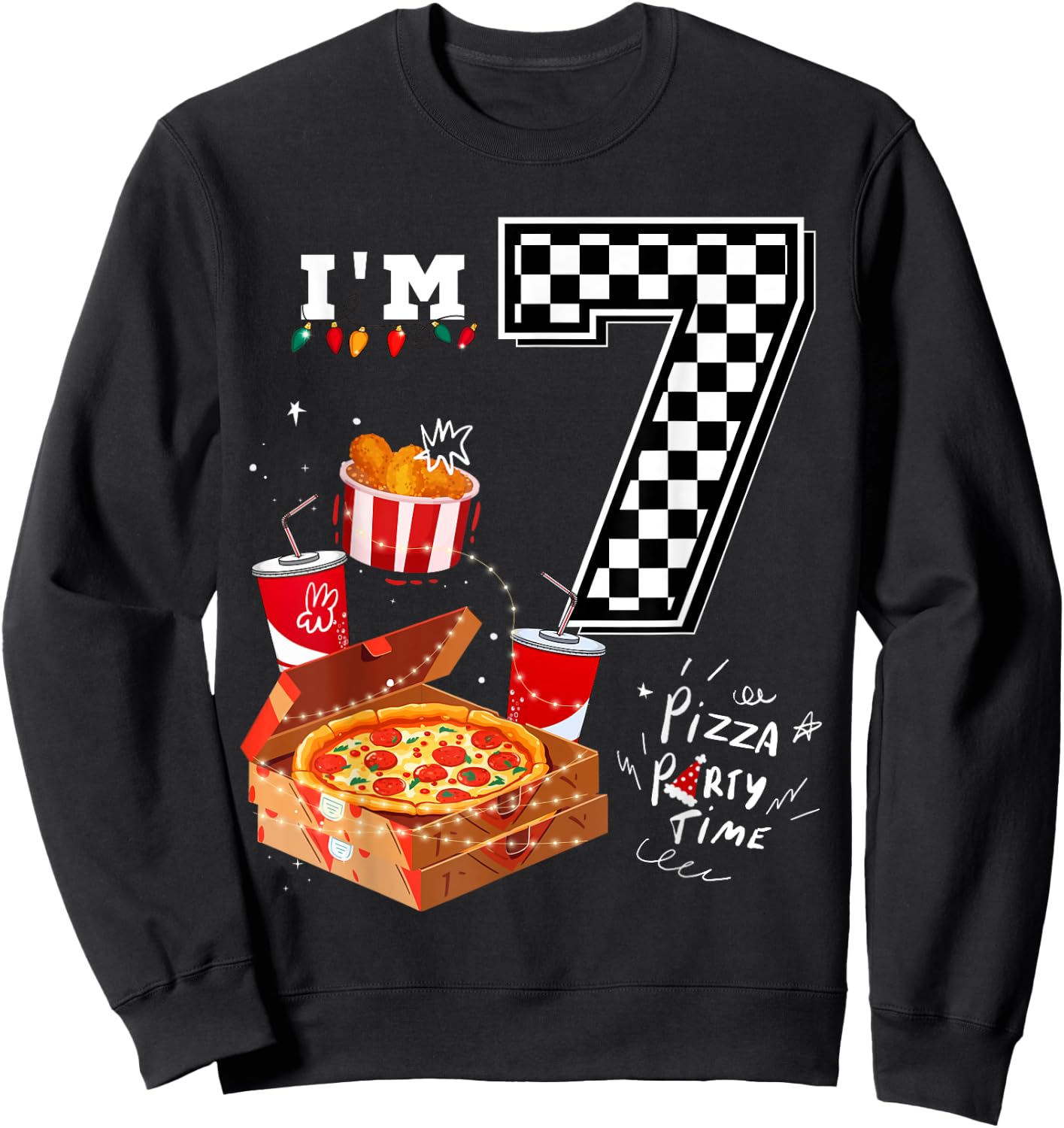 Funny Pizza Lover 7th Birthday Crew for 7 Years Old Boys Sweatshirt - Sweatshirt | Black