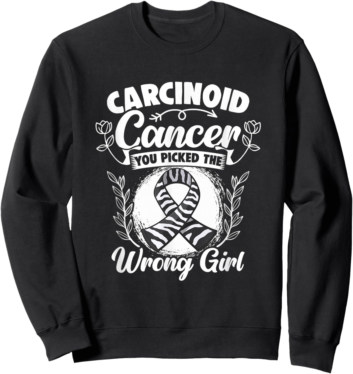 Picked Wrong Girl Zebra Ribbon Carcinoid Cancer Awareness Sweatshirt - Sweatshirt | Black