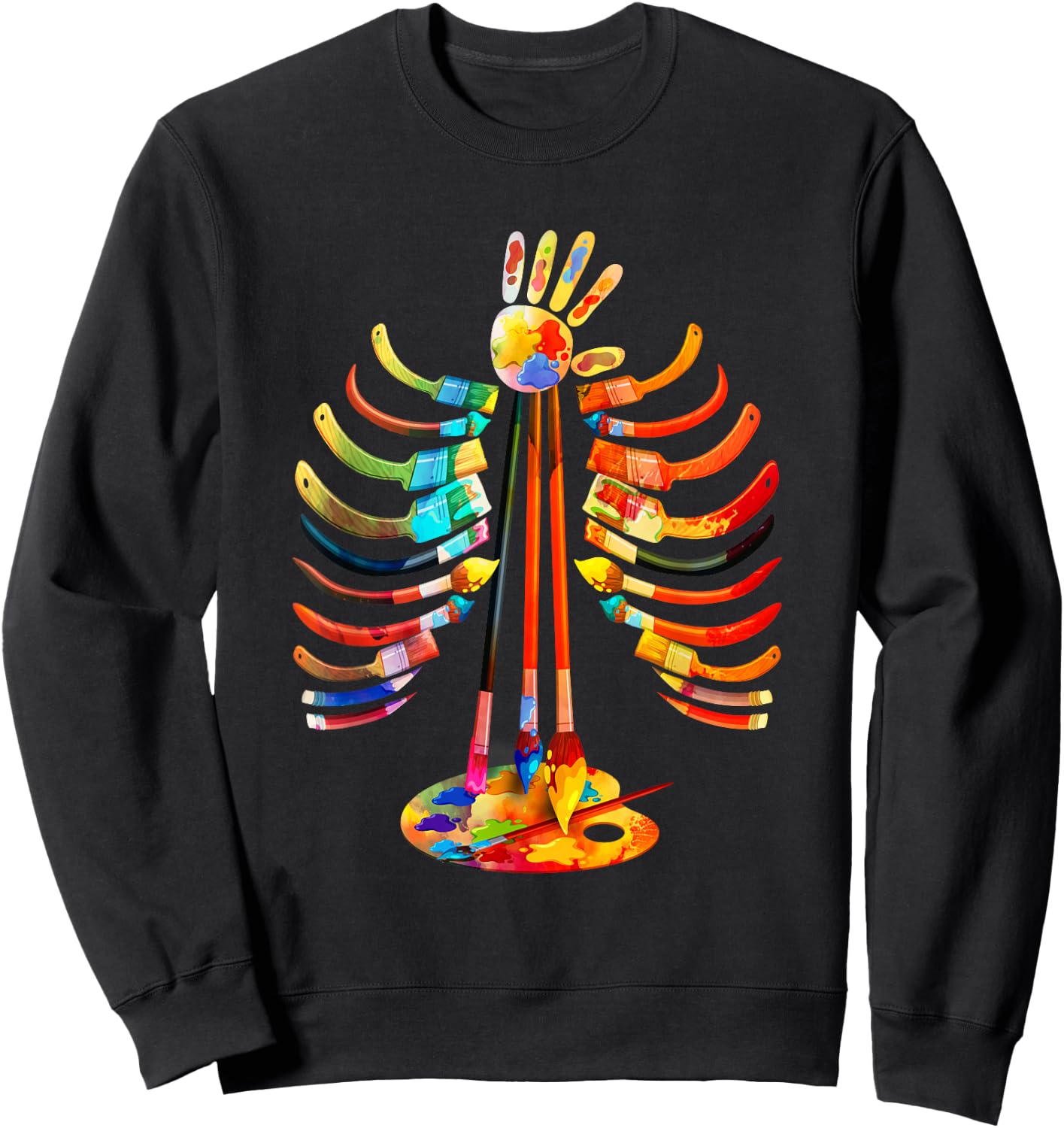 Halloween Art Teacher Bone Graphic Colorful Artist Halloween Sweatshirt - Sweatshirt | Black