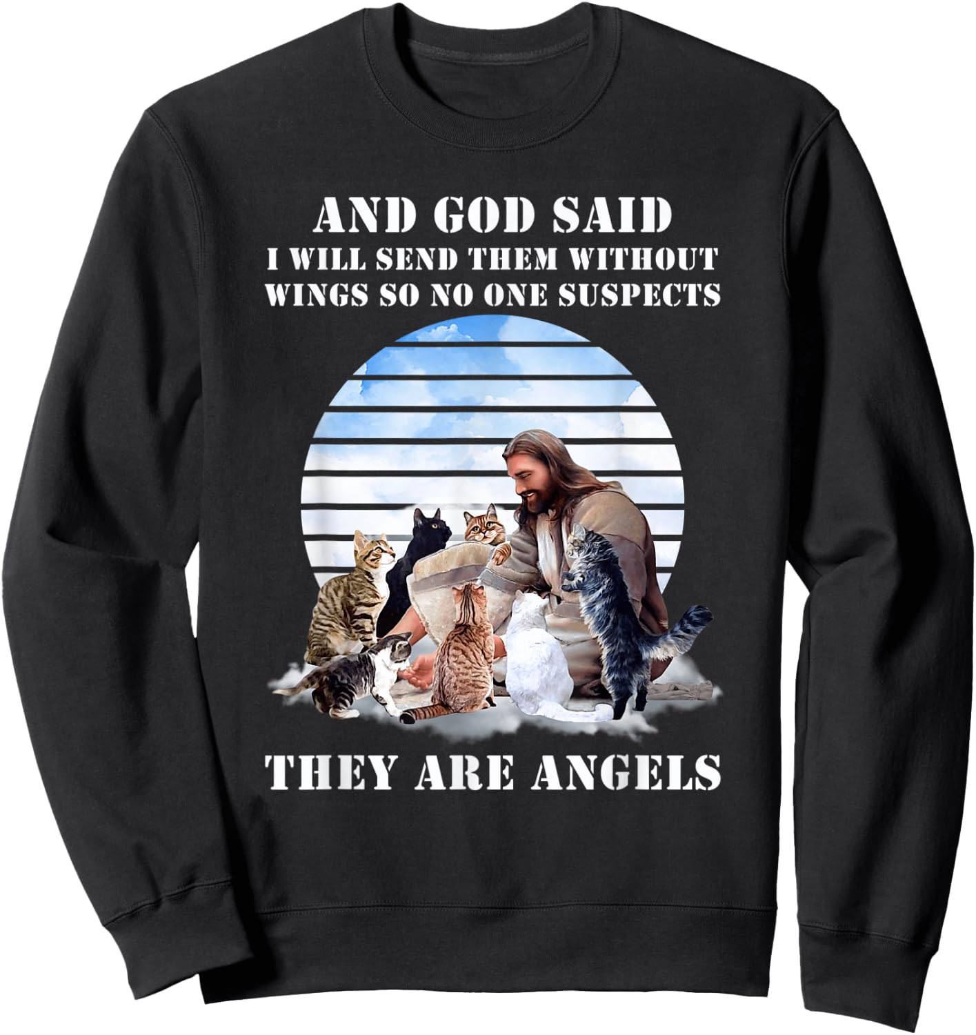 And God Said I Will Send Them Without Wings Cat Jesus Lovers Men Women Sweatshirt - Sweatshirt | Black