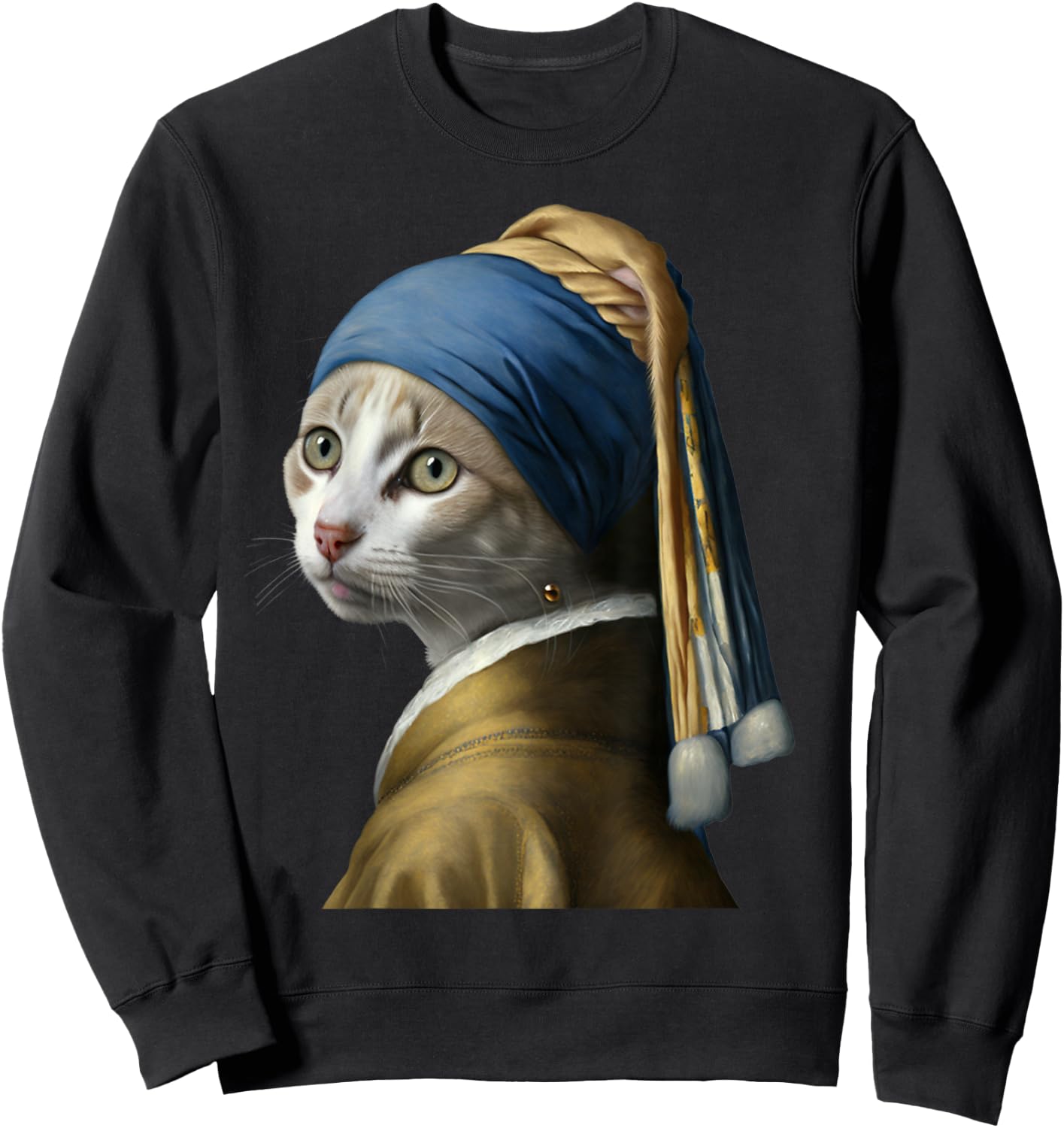 Girl with a Pearl Earring Funny Cat Lovers Sweatshirt - Sweatshirt | Black