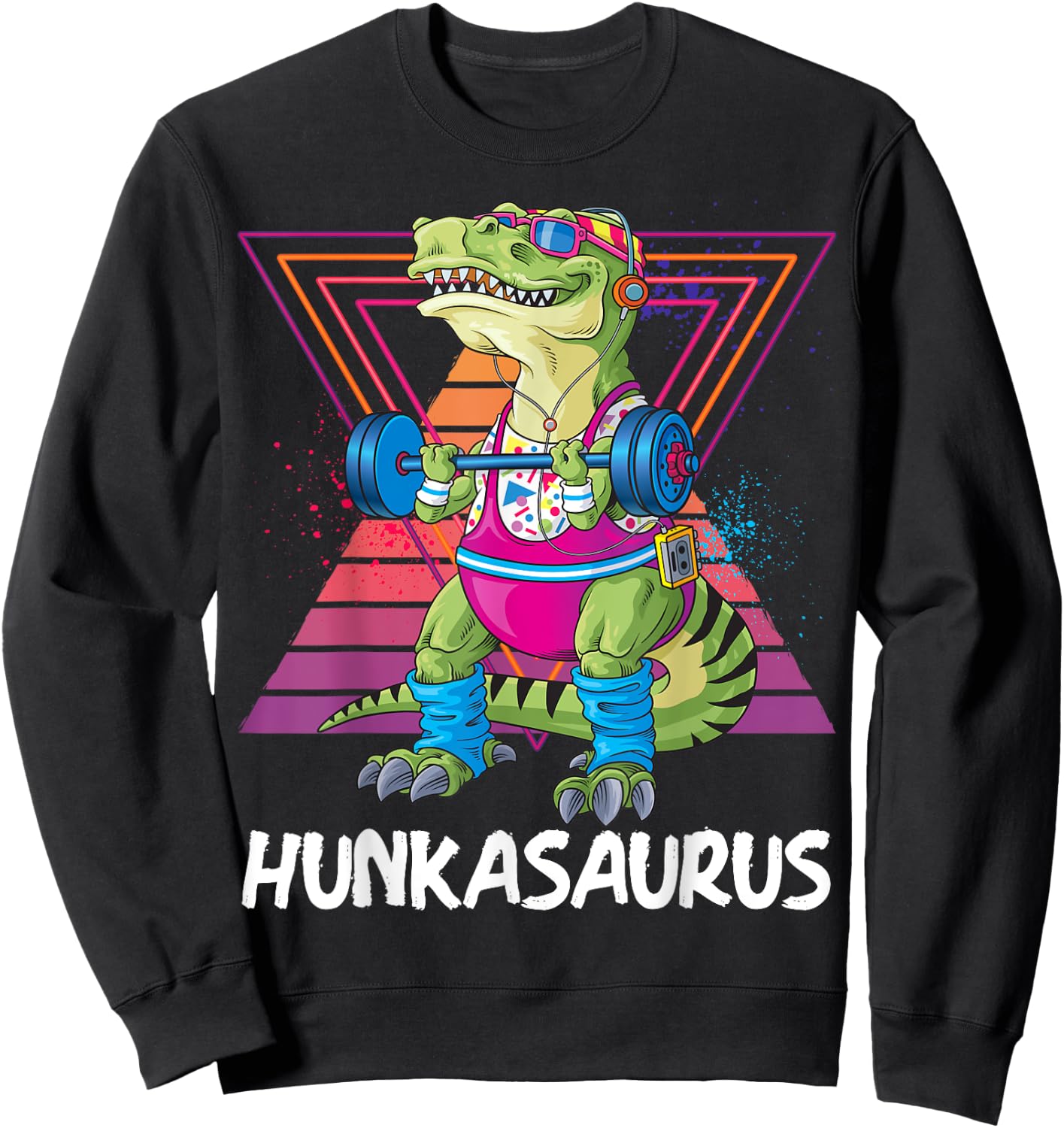 Hunkasaurus Retro Muscular Dinosaur T-Rex Gym Weightlift Sweatshirt - Sweatshirt | Black