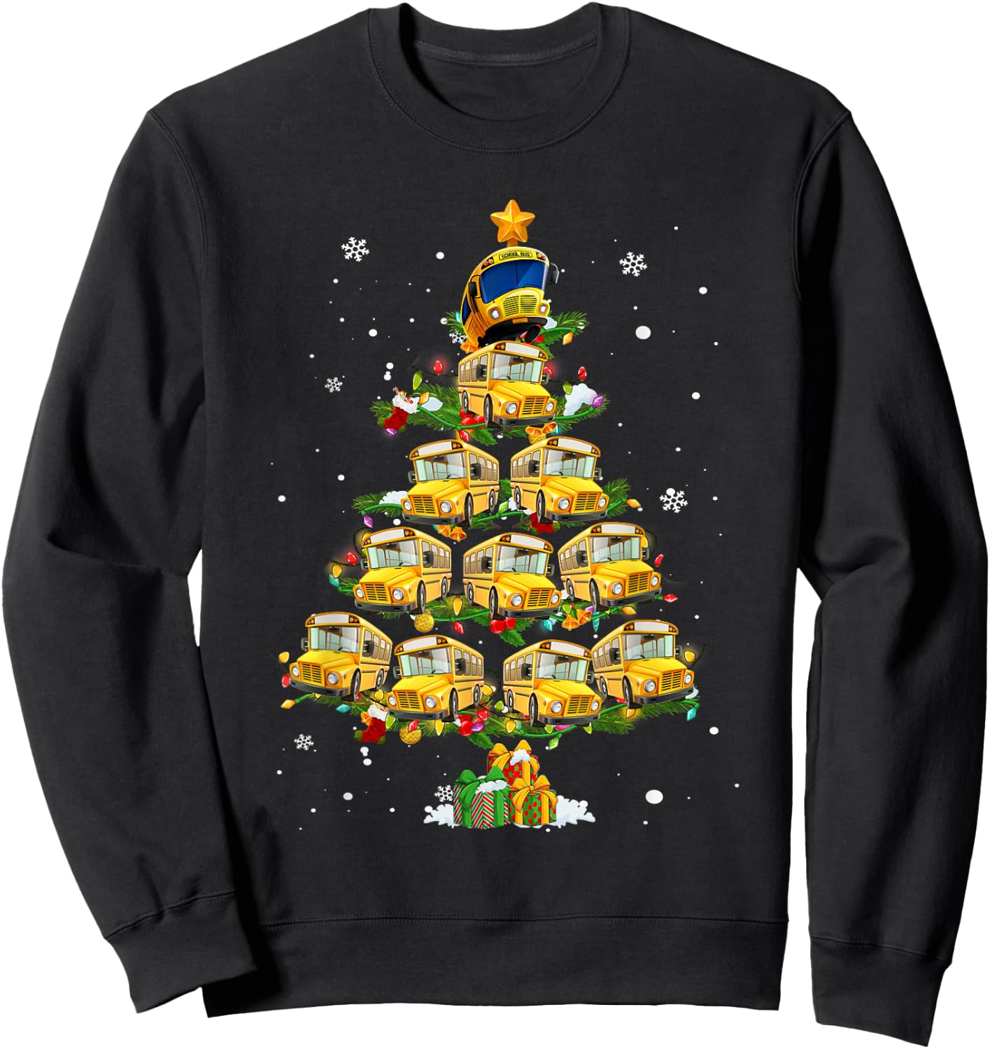 School Bus Christmas Tree Funny Santa Bus Driver Pajama Xmas Sweatshirt - Sweatshirt | Black