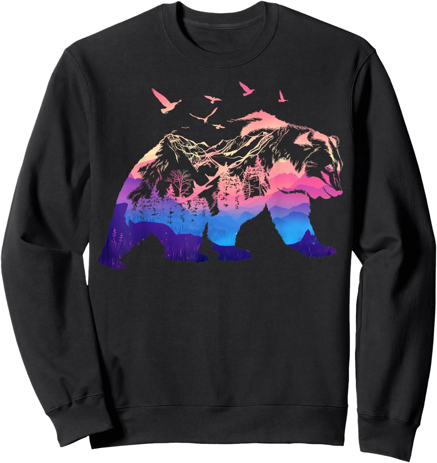 Bear Nature Outdoor Mountains Forest Trees Bear Wildlife Sweatshirt - Sweatshirt | Black
