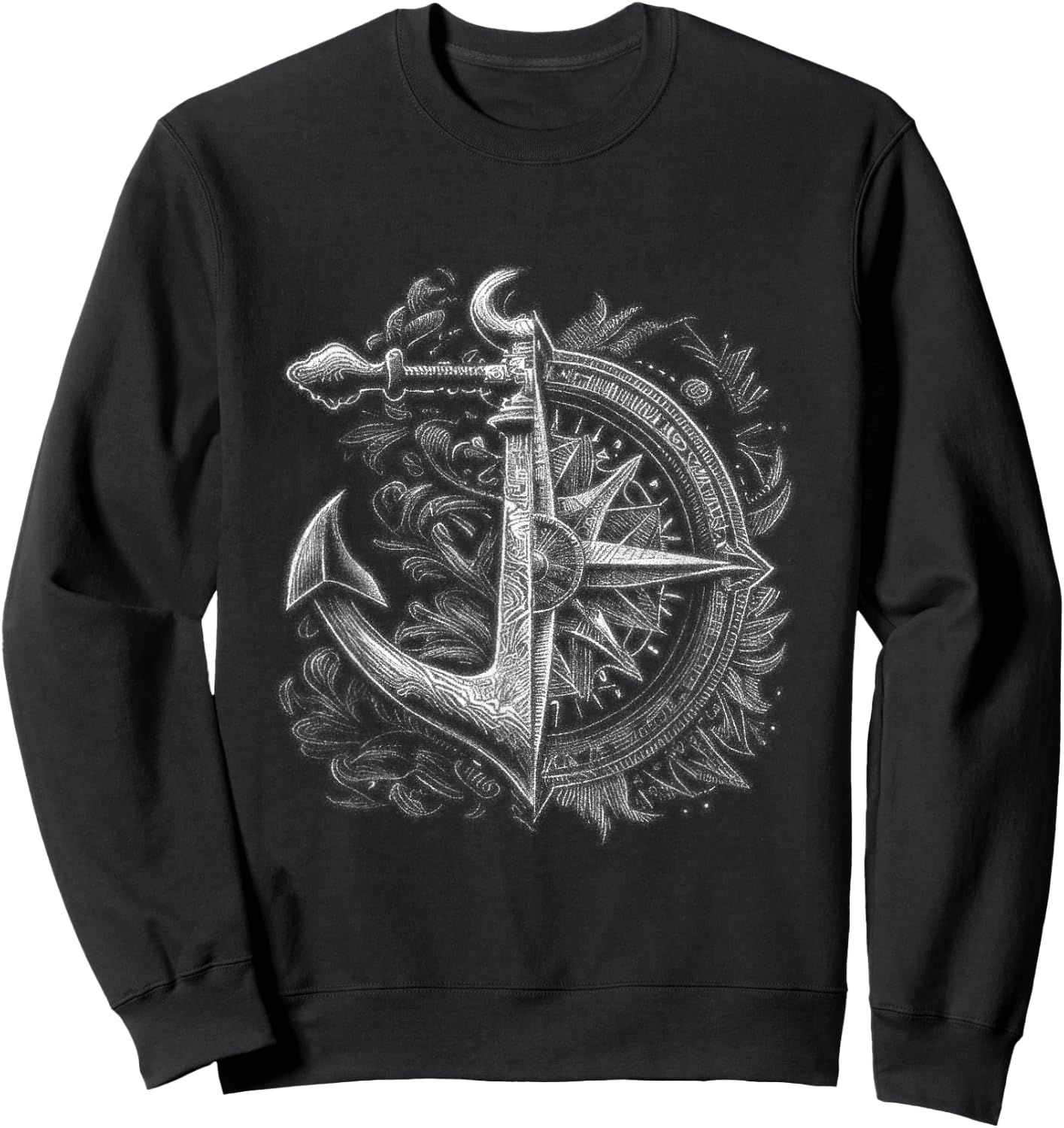 Compass Drawing - Realistic Anchor Sailing Nautical Sweatshirt - Sweatshirt | Black