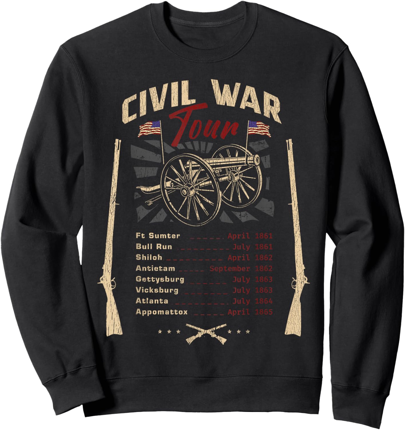 American Civil War Tour Battle Dates Reenactment Gettysburg Sweatshirt - Sweatshirt | Black