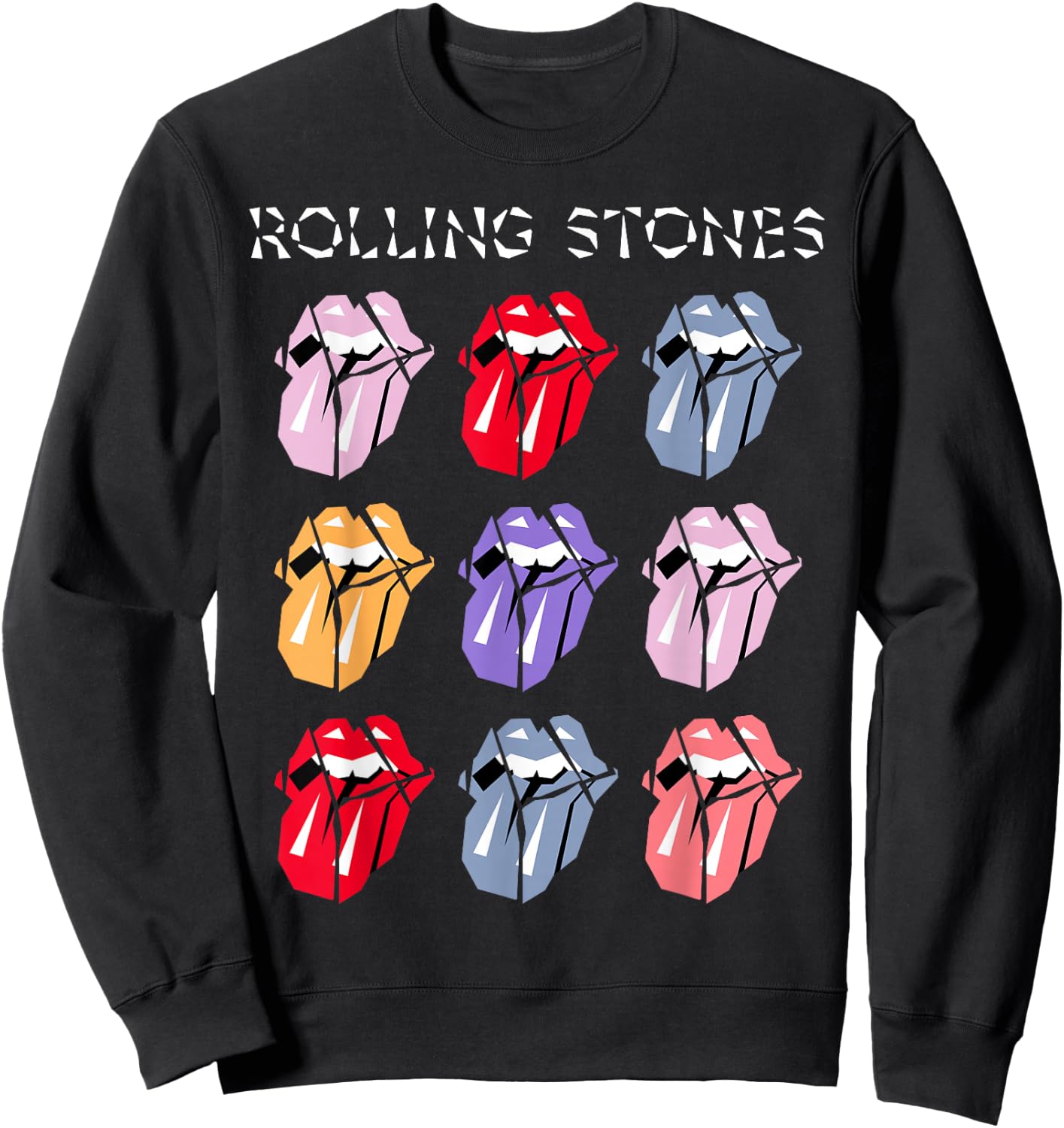 Official The Rolling Stones HD Multi Color Tongue Sweatshirt - Sweatshirt | Black