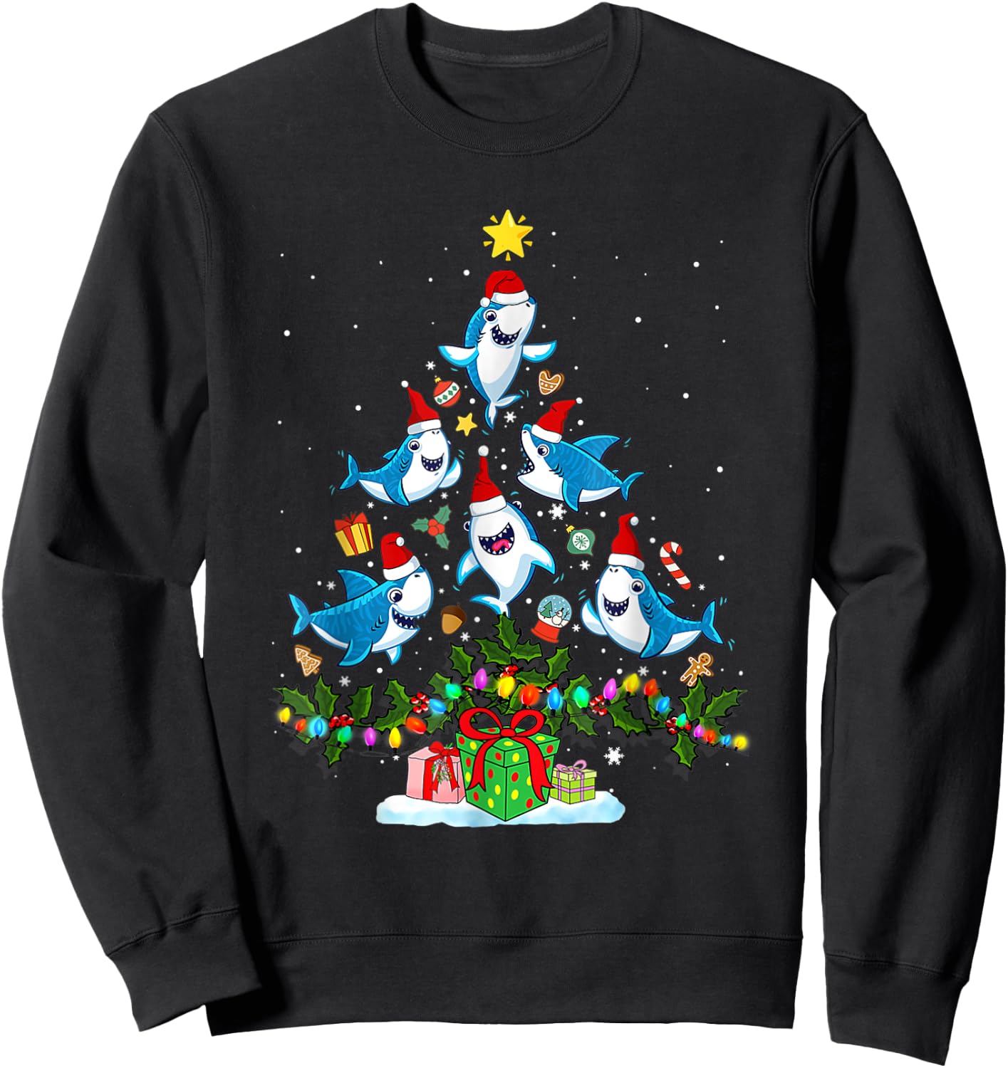 This Is My Christmas Pajama Shirt Funny Christmas Shark Tree Sweatshirt - Sweatshirt | Black