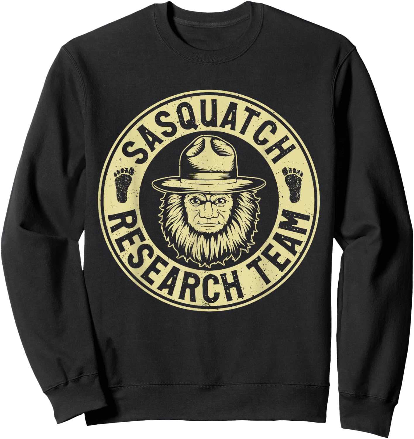 Sasquatch Research Team Bigfoot Vintage Mythical Creature Sweatshirt - Sweatshirt | Black