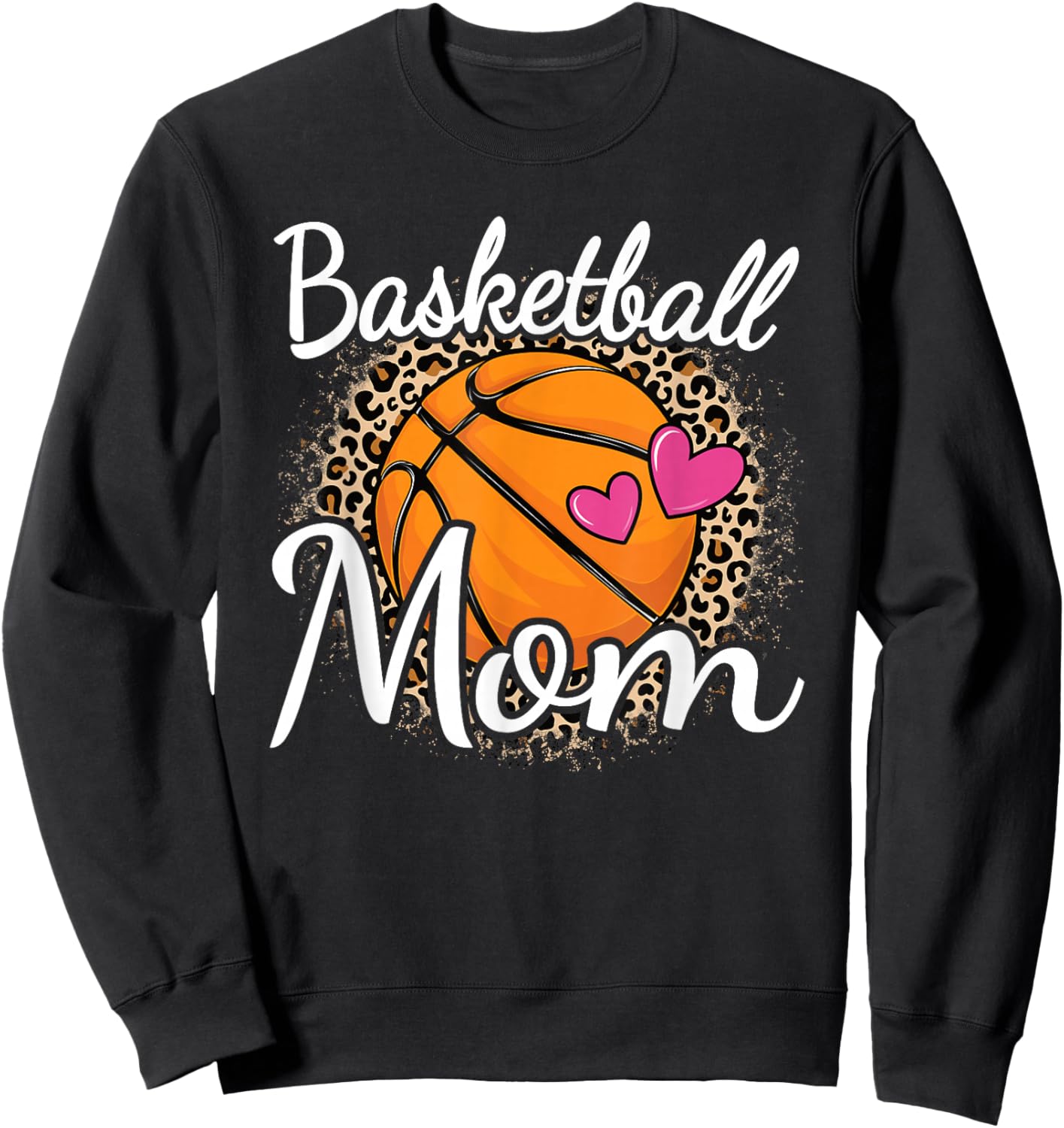 Basketball Mom Leopard Print Basketball Women Mama Sweatshirt - Sweatshirt | Black