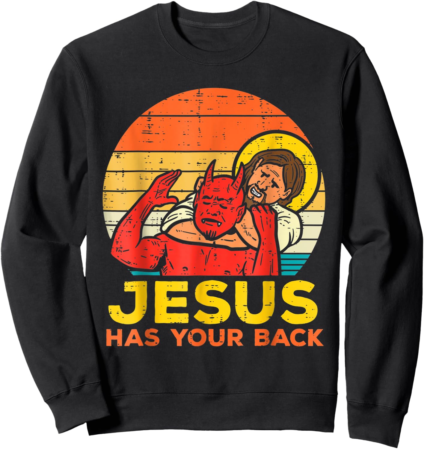 Jesus Has Your Back Jiu Jitsu Retro Christian Men Women Kids Sweatshirt - Sweatshirt | Black