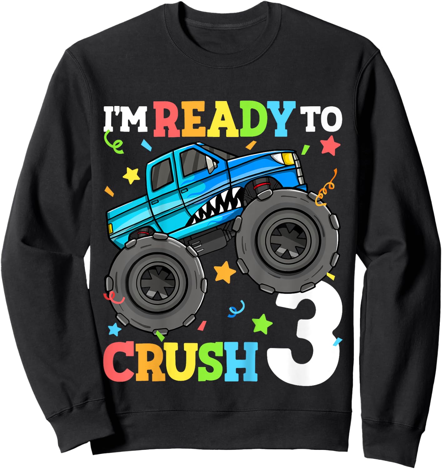 Kids Monster Truck Shark 3rd Birthday Boy Toddler 3 Three Sweatshirt - Sweatshirt | Black