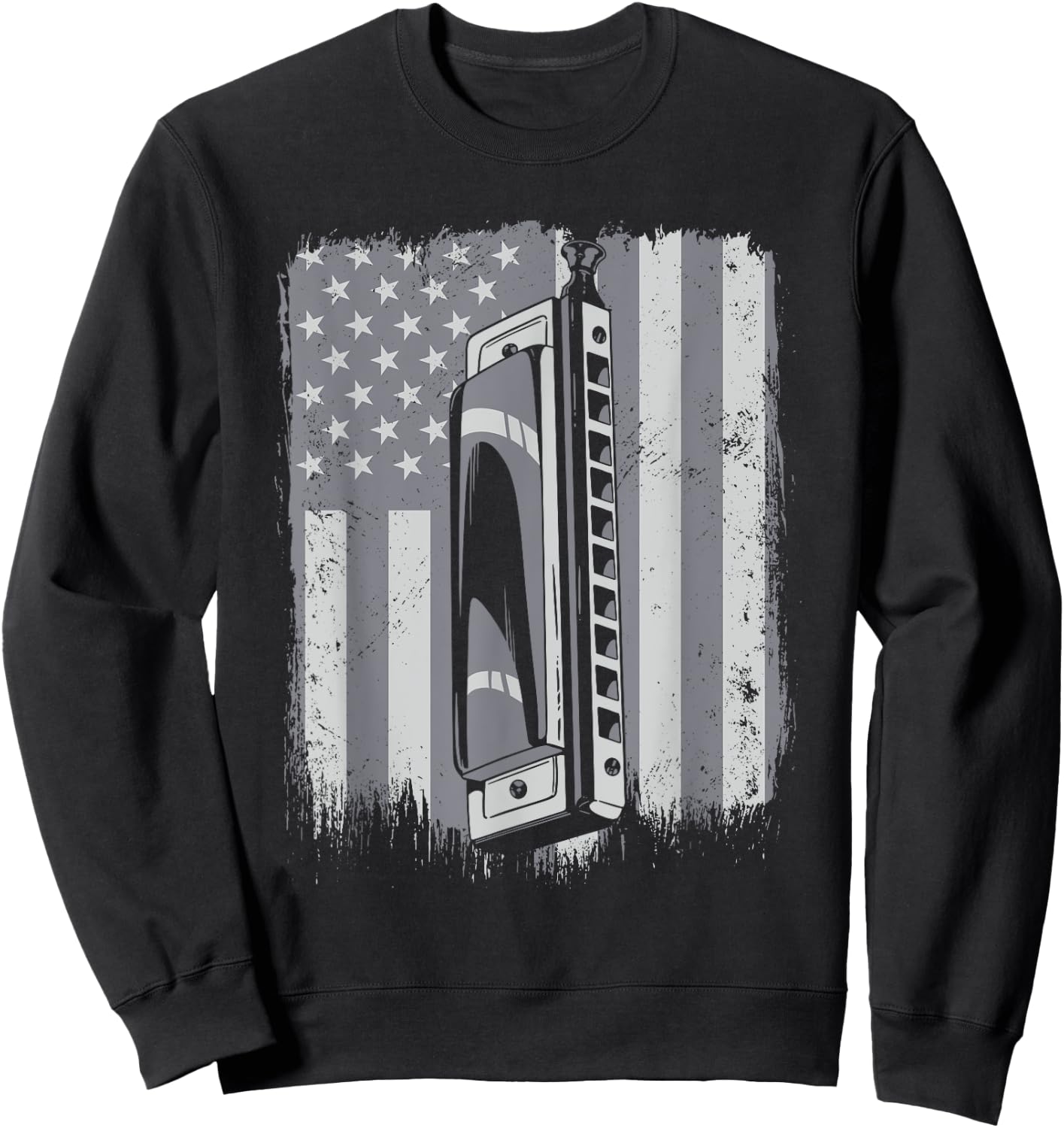 Harmonica American Flag Harmonicist Mouth Harp Harmonica Kids Men Sweatshirt - Sweatshirt | Black