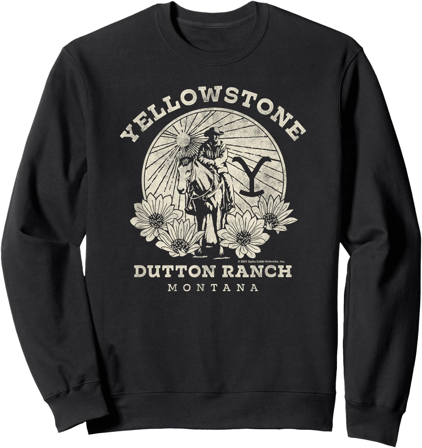 Yellowstone Dutton Ranch Solo Horseback Rider Logo V1 Short Sleeve Sweatshirt - Sweatshirt | Black