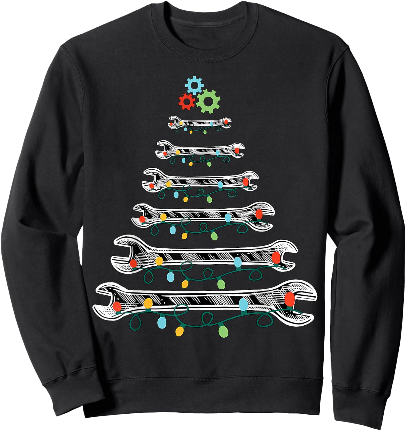 Wrench Christmas Tree Lights Mechanic Xmas Pajama Sweatshirt - Sweatshirt | Black