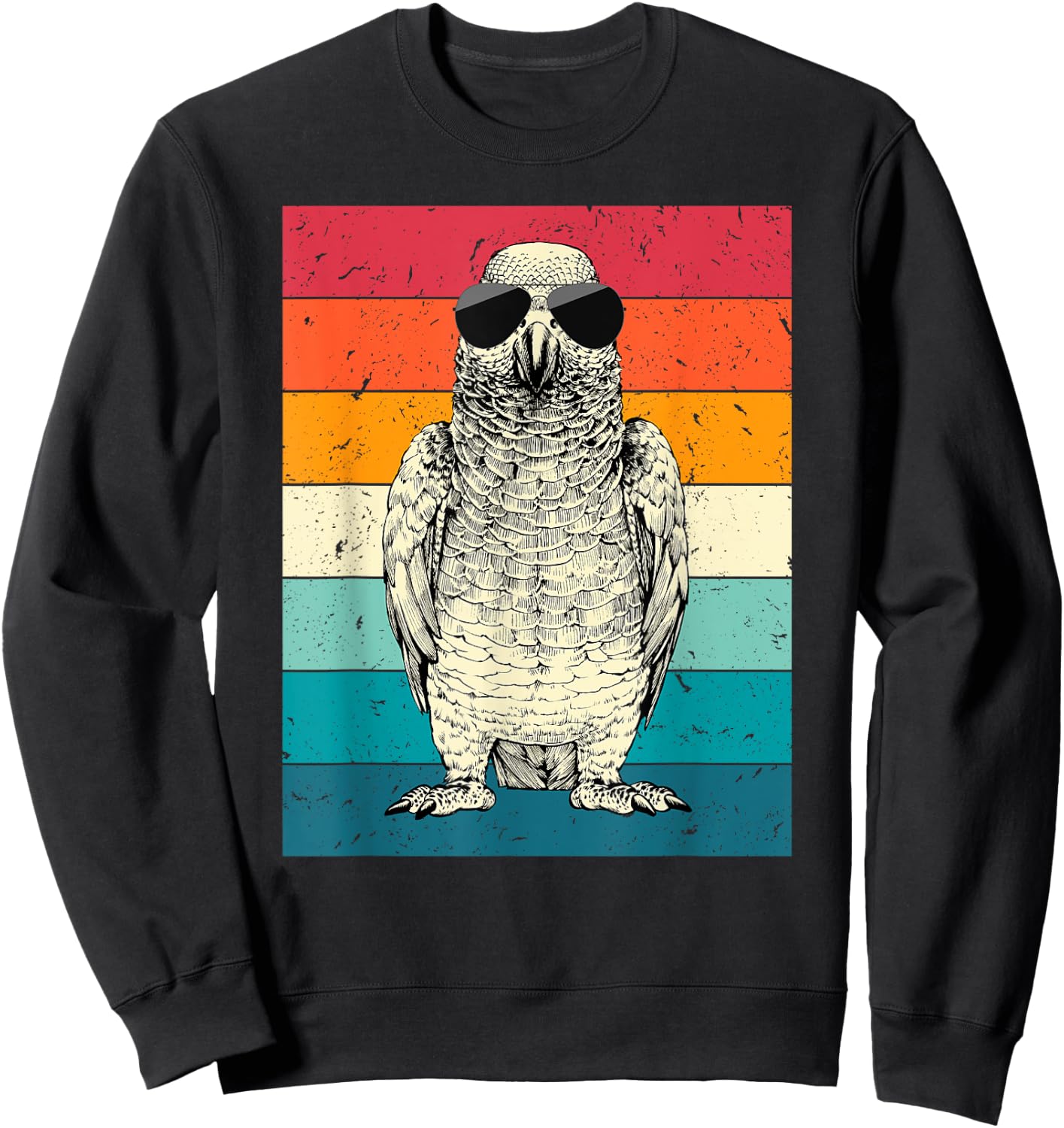 Retro Vintage African Grey Parrot with Sunglasses Bird Lover Sweatshirt - Sweatshirt | Black