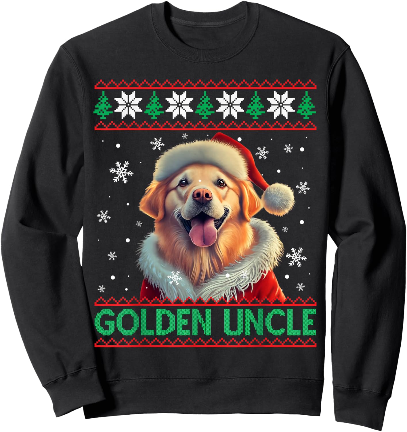 Golden Uncle Golden Retriever Santa Hat Ugly Christmas Sweatshirt - Sweatshirt | Black