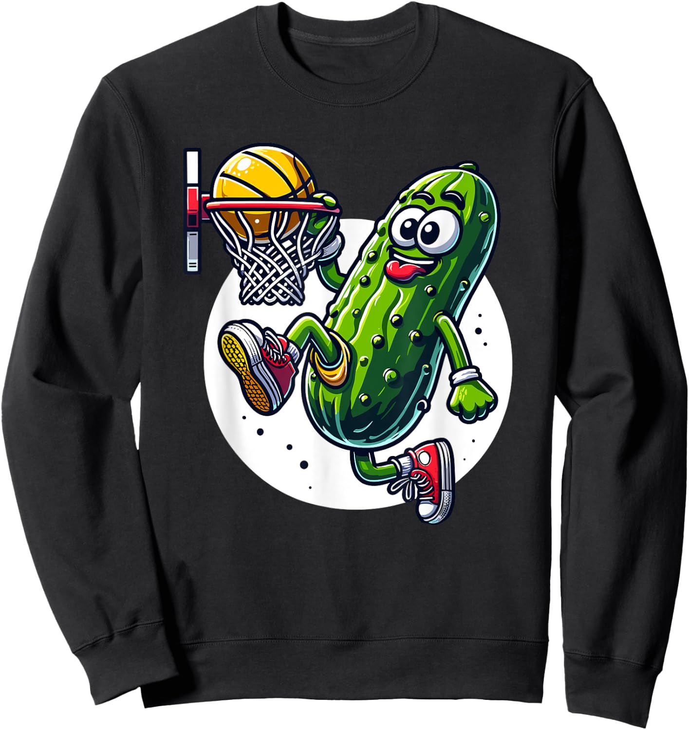 Slam Dunk Pickle - Humorous Basketball Cartoon Graphic Sweatshirt - Sweatshirt | Black
