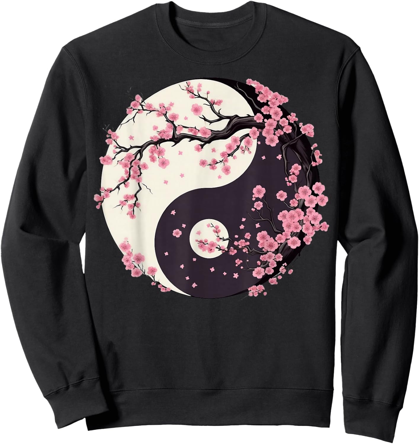 Cherry Blossom Yin Yang Tree of Life Moon Sun Duality Sweatshirt - Sweatshirt | Black