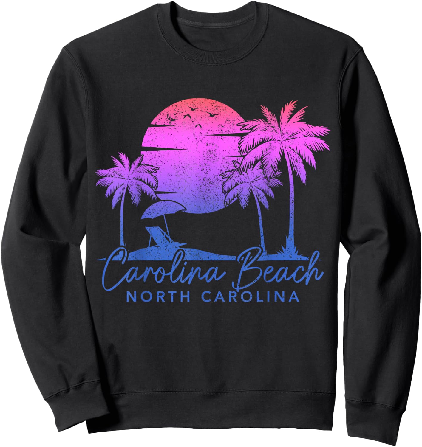 Carolina Beach North Carolina Vintage Sunset Surfer Retro Sweatshirt - Sweatshirt | Black