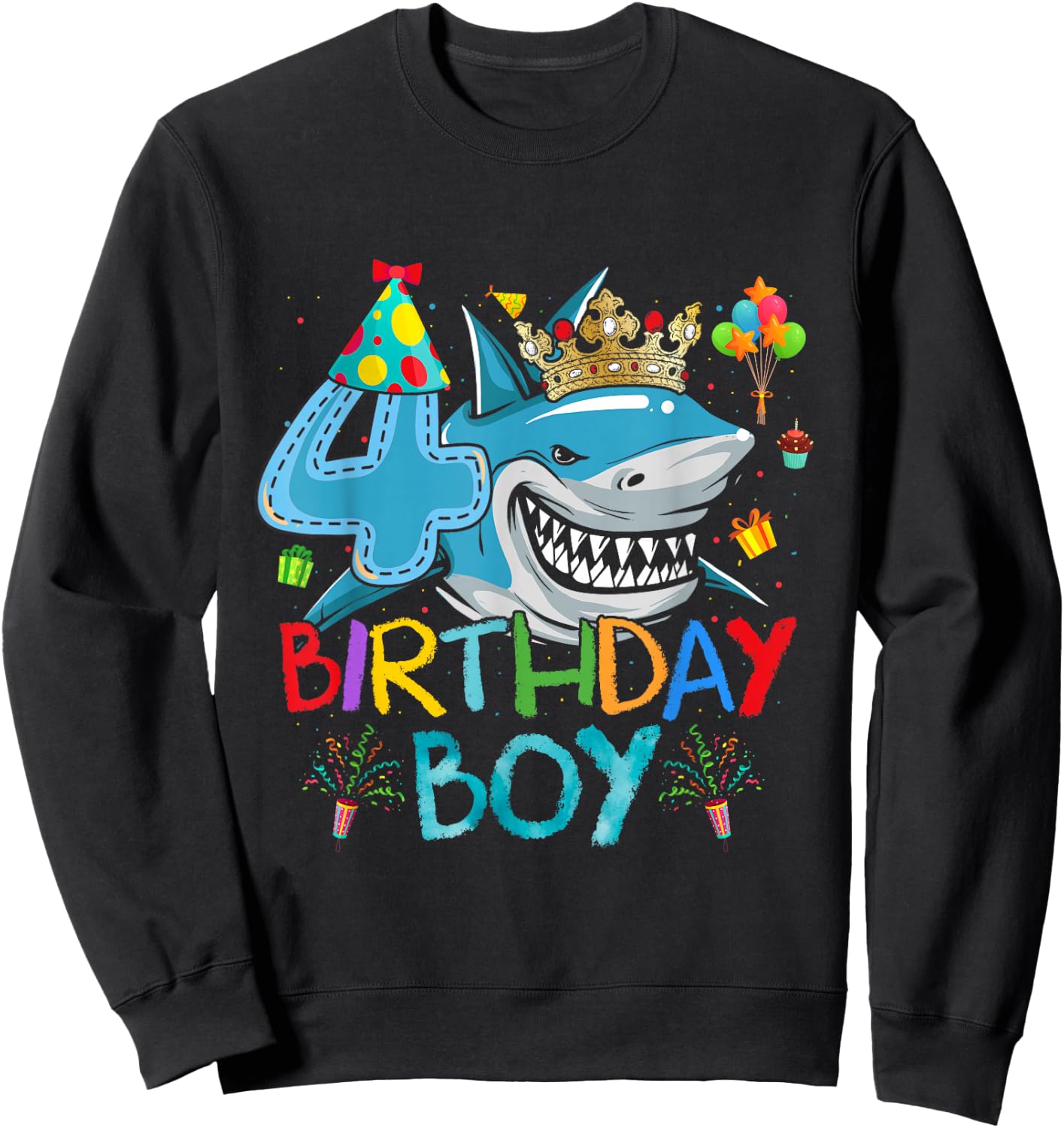4th Birthday Shark Ocean Theme Party 4 Years Old For Boy Sweatshirt - Sweatshirt | Black