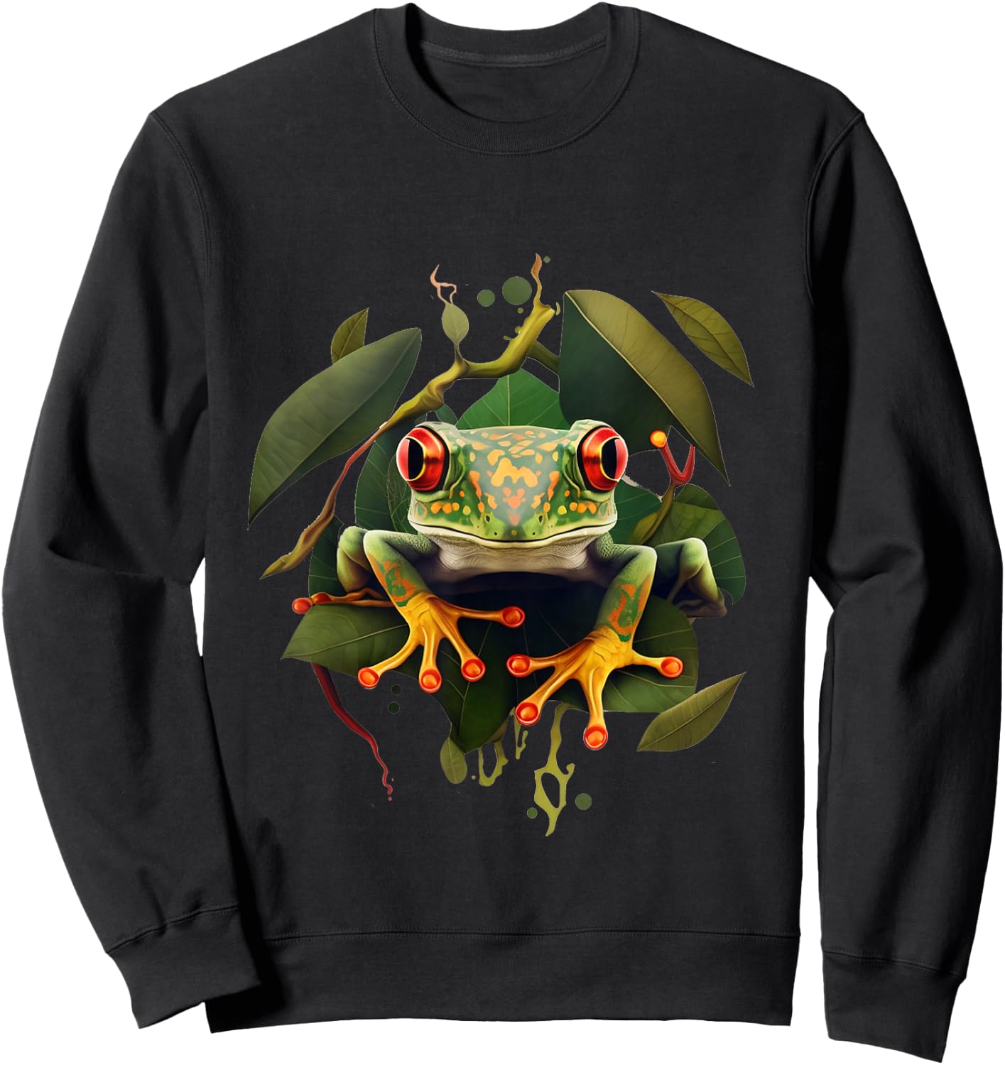 Leaping Frog Leaves Red Eyed Tree Frog Rainforest Amphibian Sweatshirt - Sweatshirt | Black