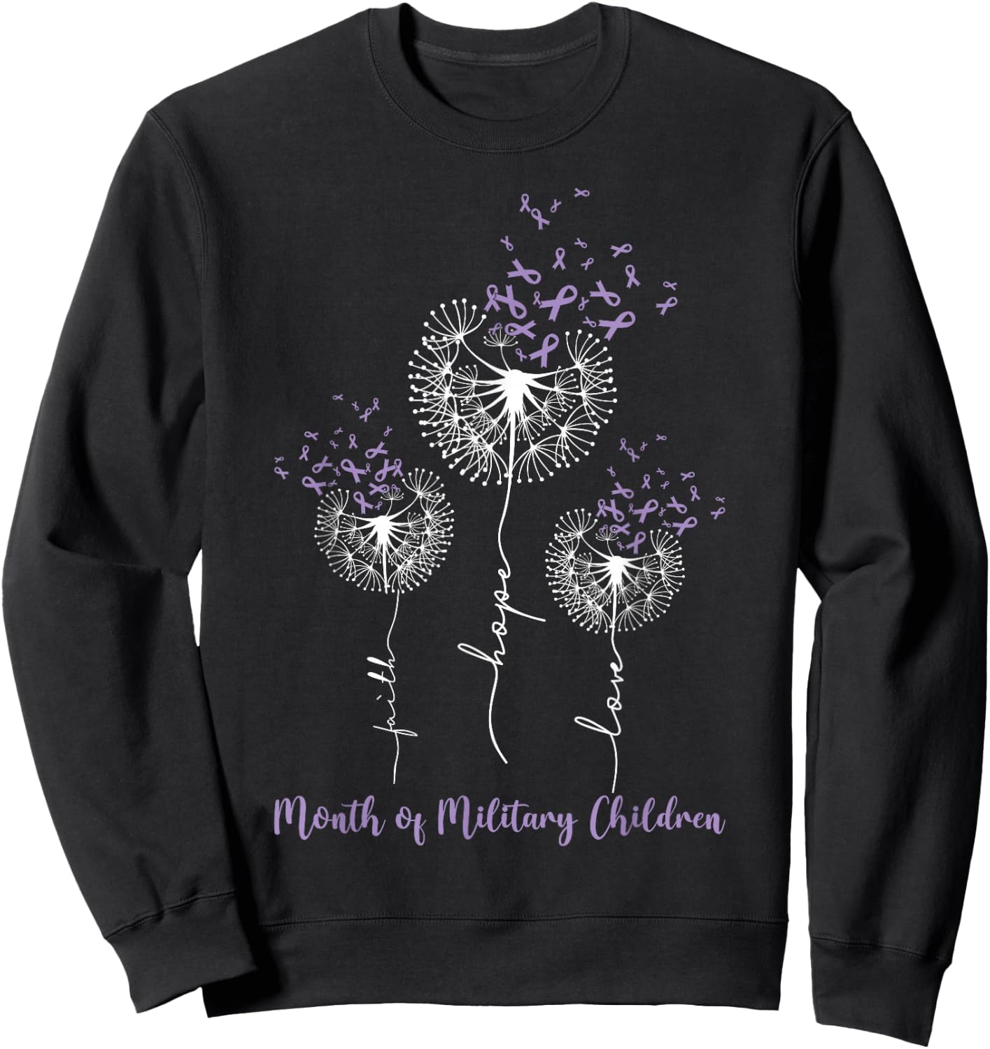 Dandelion Purple Up for Military Kids Military Child Month Sweatshirt - Sweatshirt | Black
