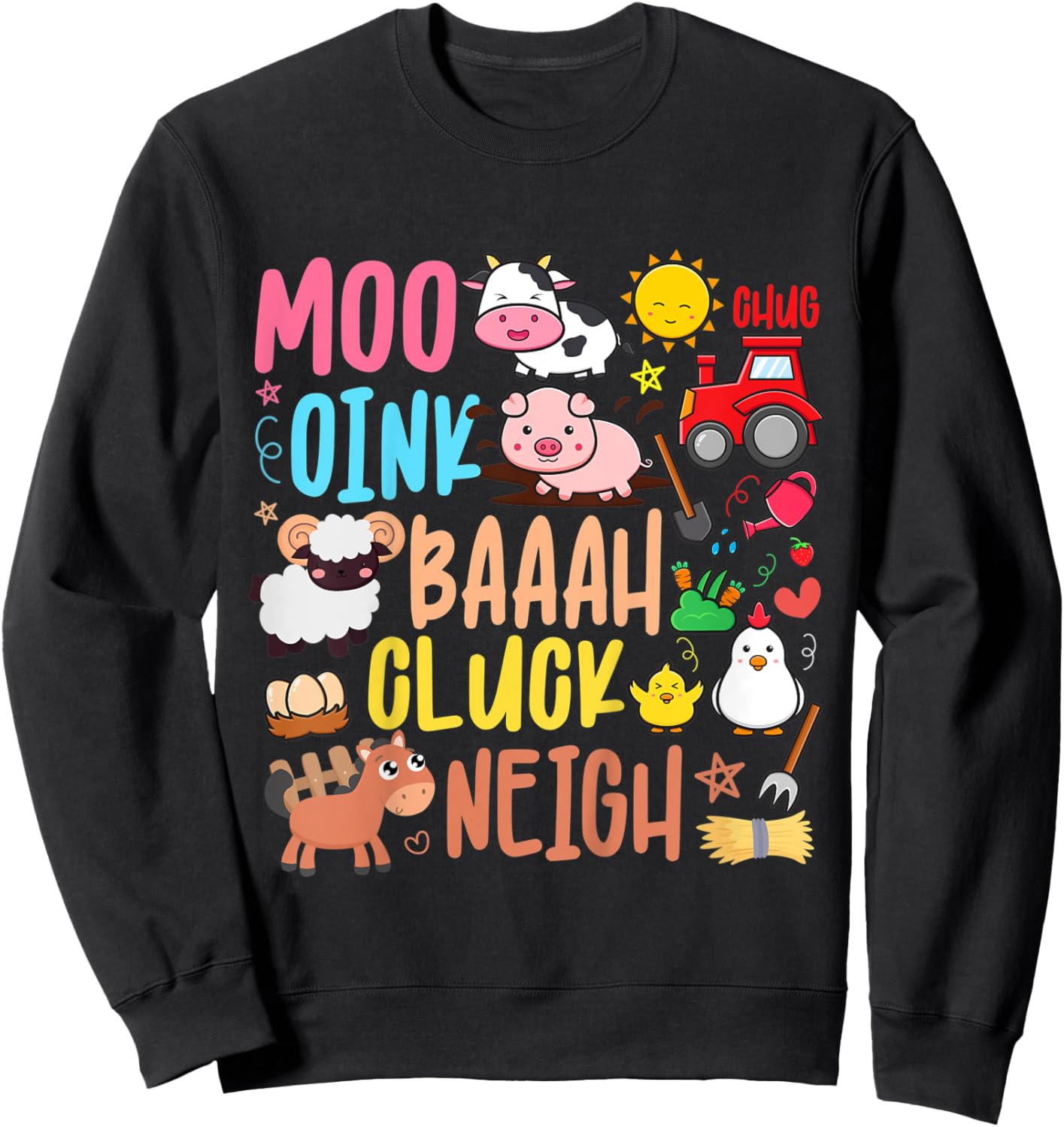 Kids Farm Animals Sounds Oink Baa Neigh Cluck Moo Toddler Farmer Sweatshirt - Sweatshirt | Black