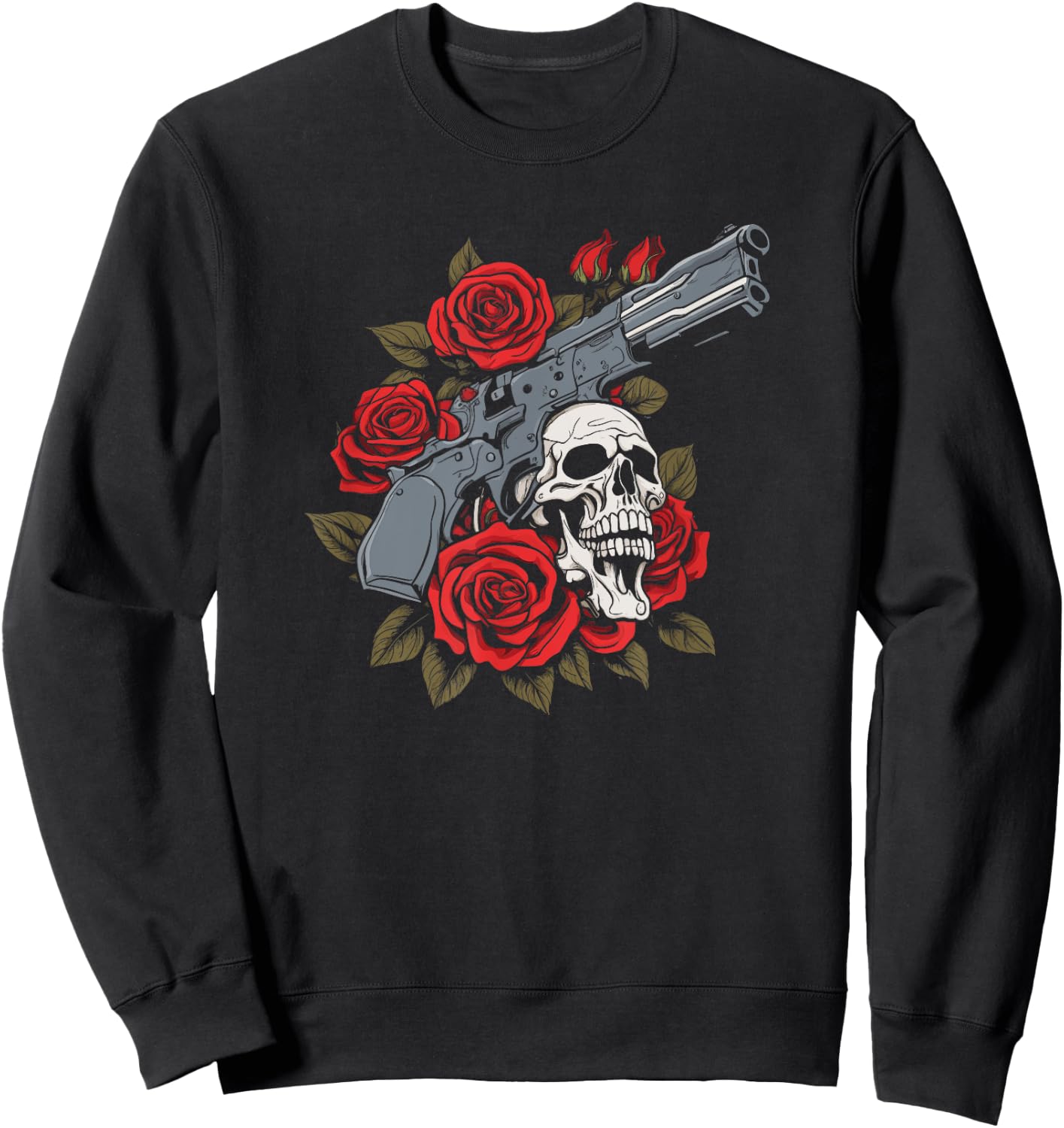 Skeleton Roses 1980s Glam 80s - Guns Rock Music Skull Rose Sweatshirt - Sweatshirt | Black
