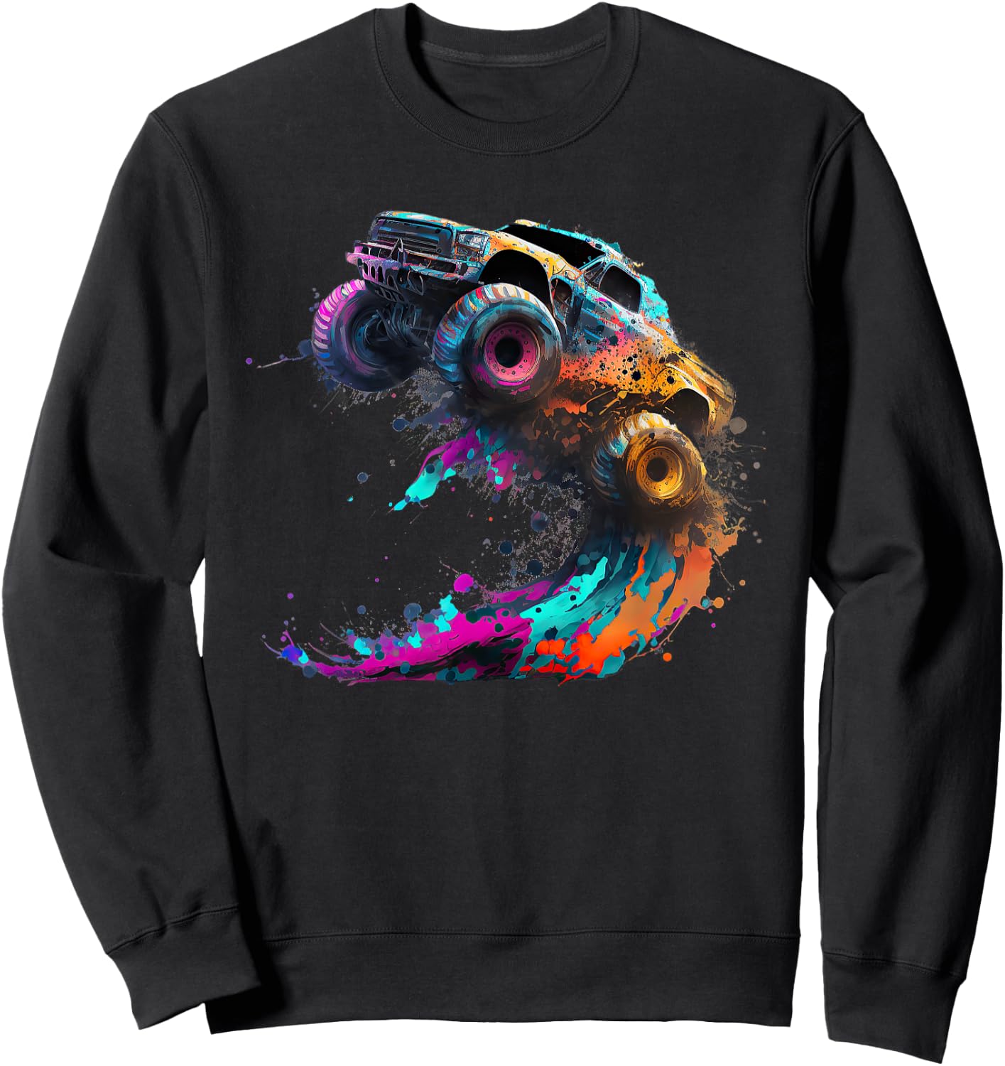 Airborne Monster Truck Jump Off Road Vehicle Colorful Dirt Sweatshirt - Sweatshirt | Black