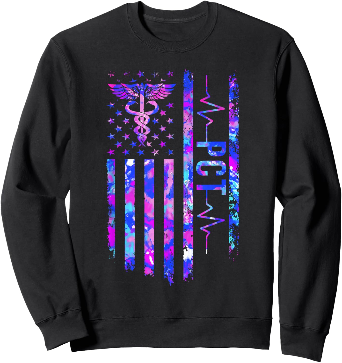 PCT US Flag Patient Care Tech Patient Care Technician Sweatshirt - Sweatshirt | Black