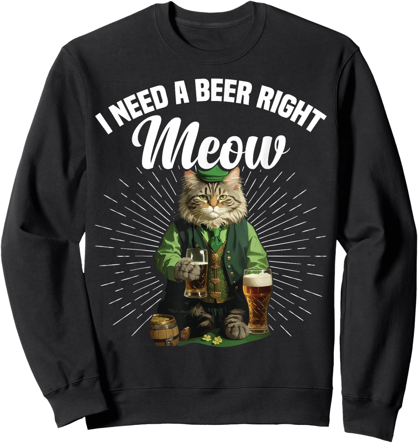 Funny Irish Beer Cat St Patricks Day Drinking Men Women Sweatshirt - Sweatshirt | Black