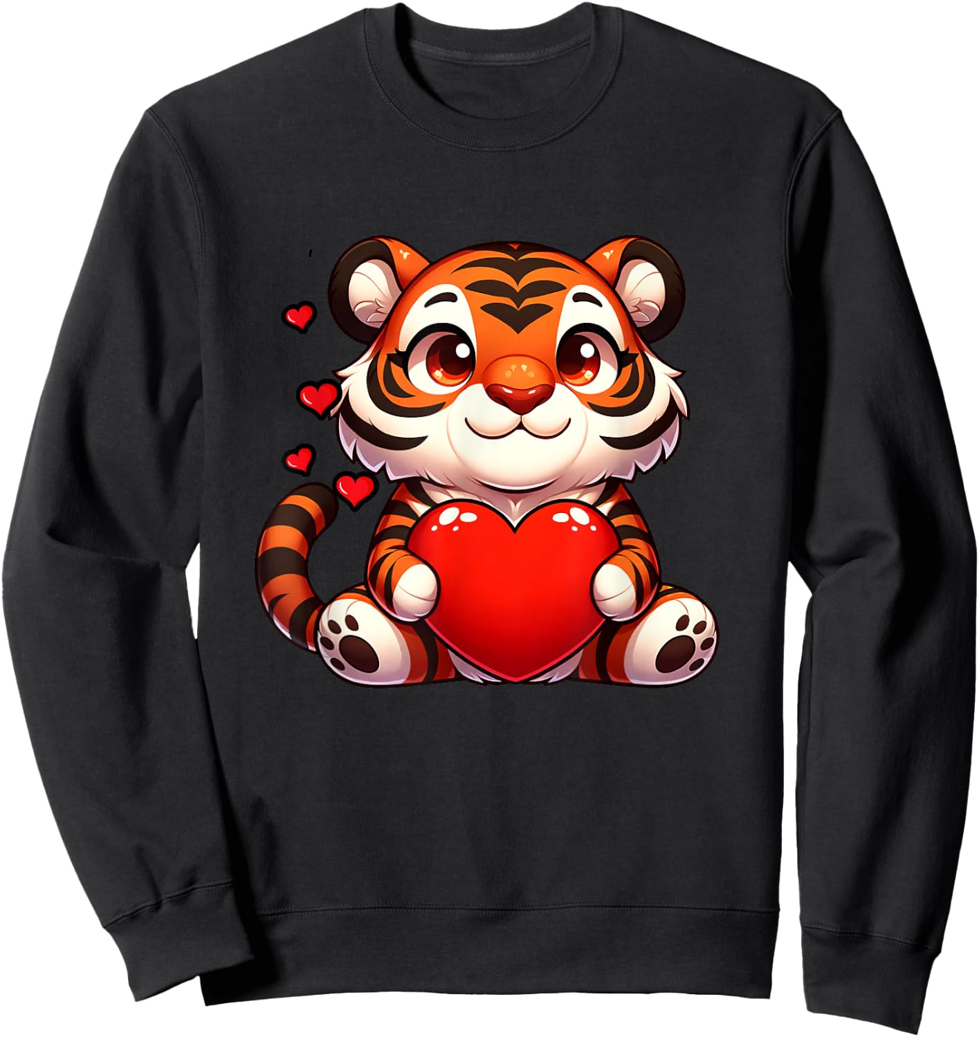 Valentines Tiger Heart Lover Funny Boys Girls Kids Men Women Sweatshirt - Sweatshirt | Black