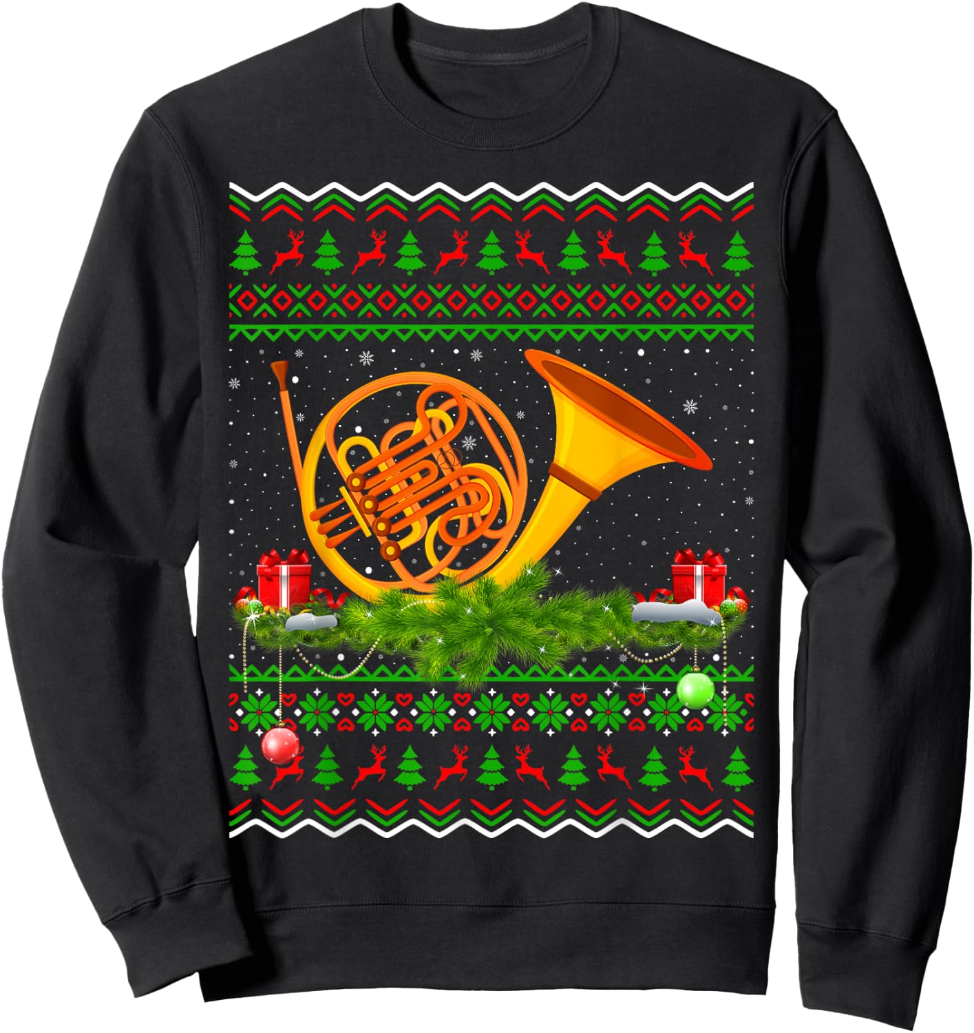 French Horn Musical Xmas Sweater Ugly French Horn Christmas Sweatshirt - Sweatshirt | Black